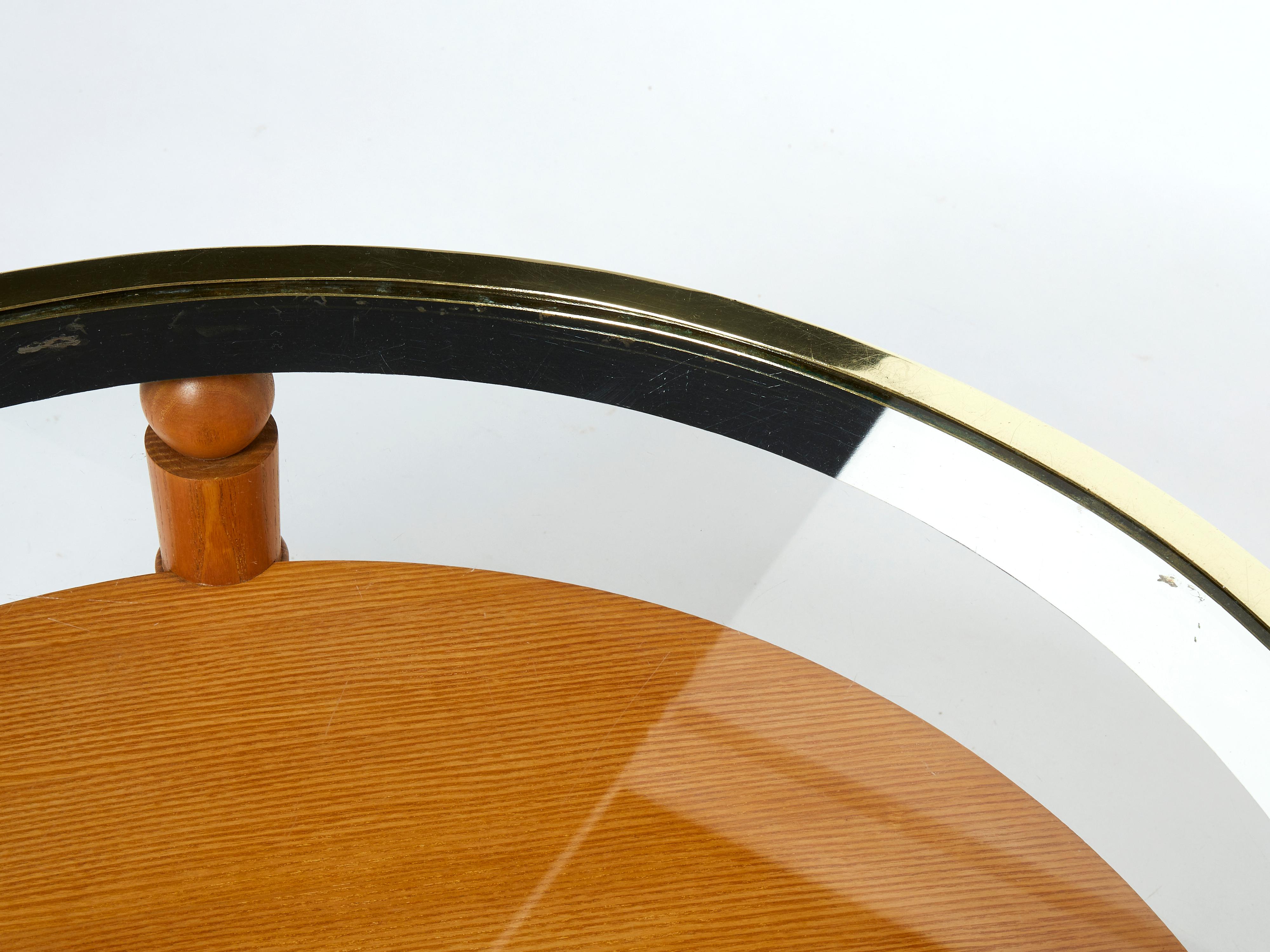 Art Deco Ash Wood Brass Neoclassical Gueridon Side Table 1940s 2