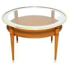 Art Deco Ash Wood Brass Neoclassical Gueridon Side Table 1940s