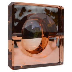 Cendrier Art déco de Jean Luce, verre Saint Gobain, teinte dorée, France