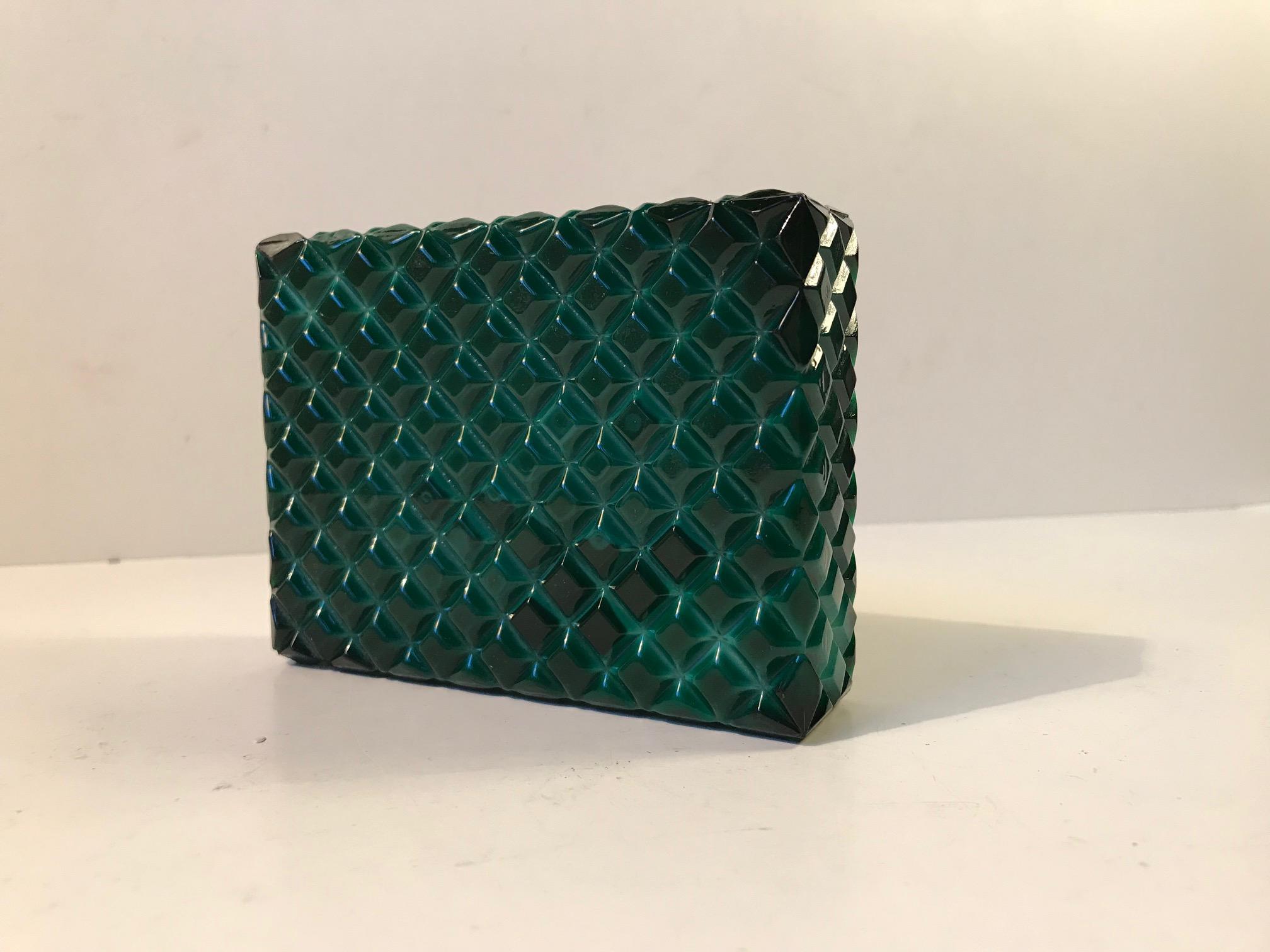 Czech Art Deco Ashtray in Malachite Glass, Bohemia, 1930s