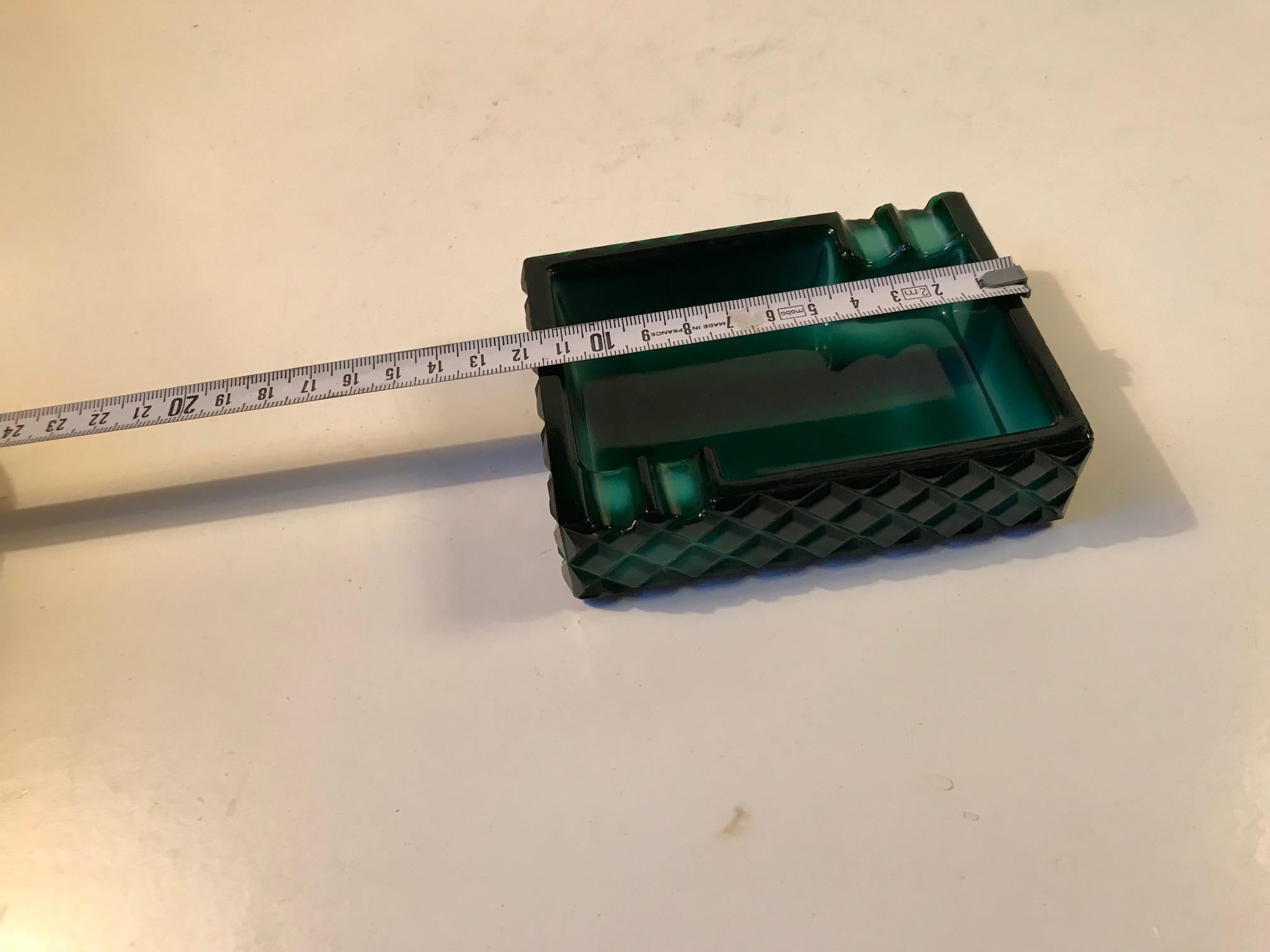 Art Deco Ashtray in Malachite Glass, Bohemia, 1930s 1