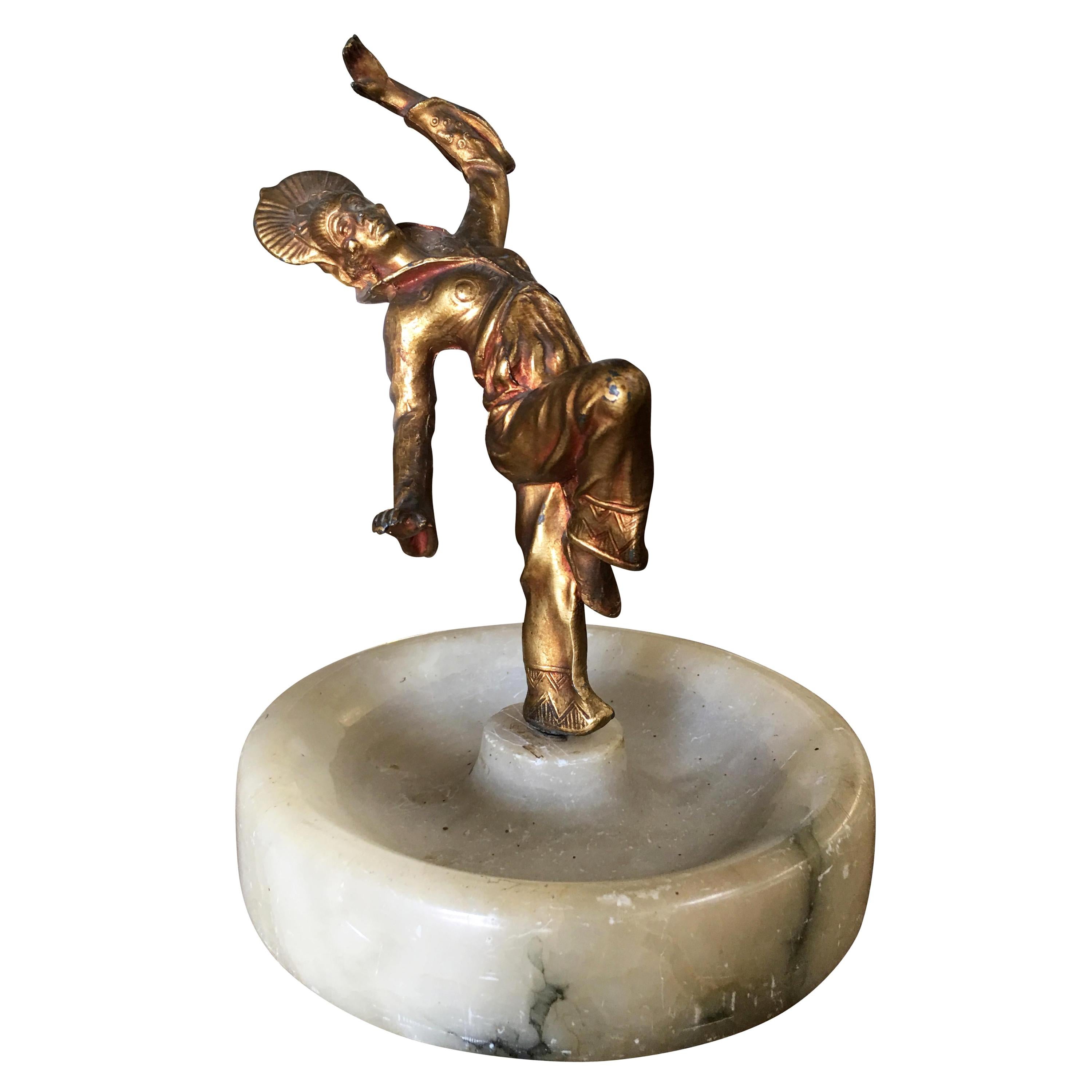 Art Deco Ashtray/Ring Tray with Female Harlequin Dancer Statue by Frankart