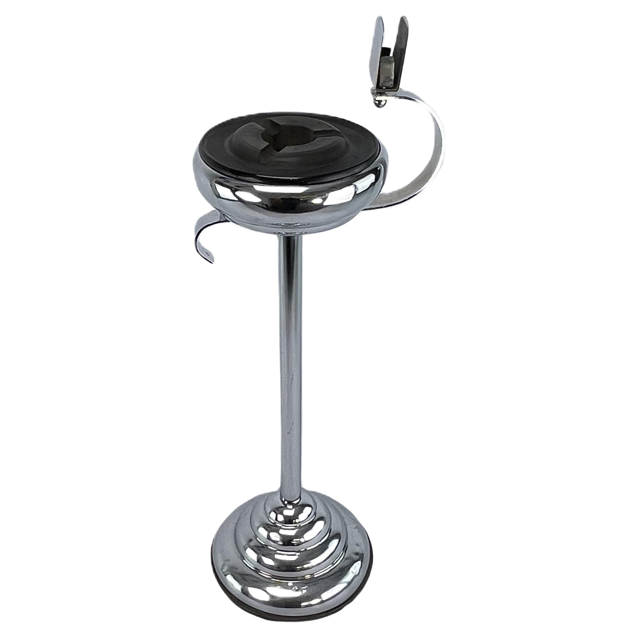 Art Deco Ashtray Stand, by Demeyere, Belgium, chrome and Bakelite, 1930s