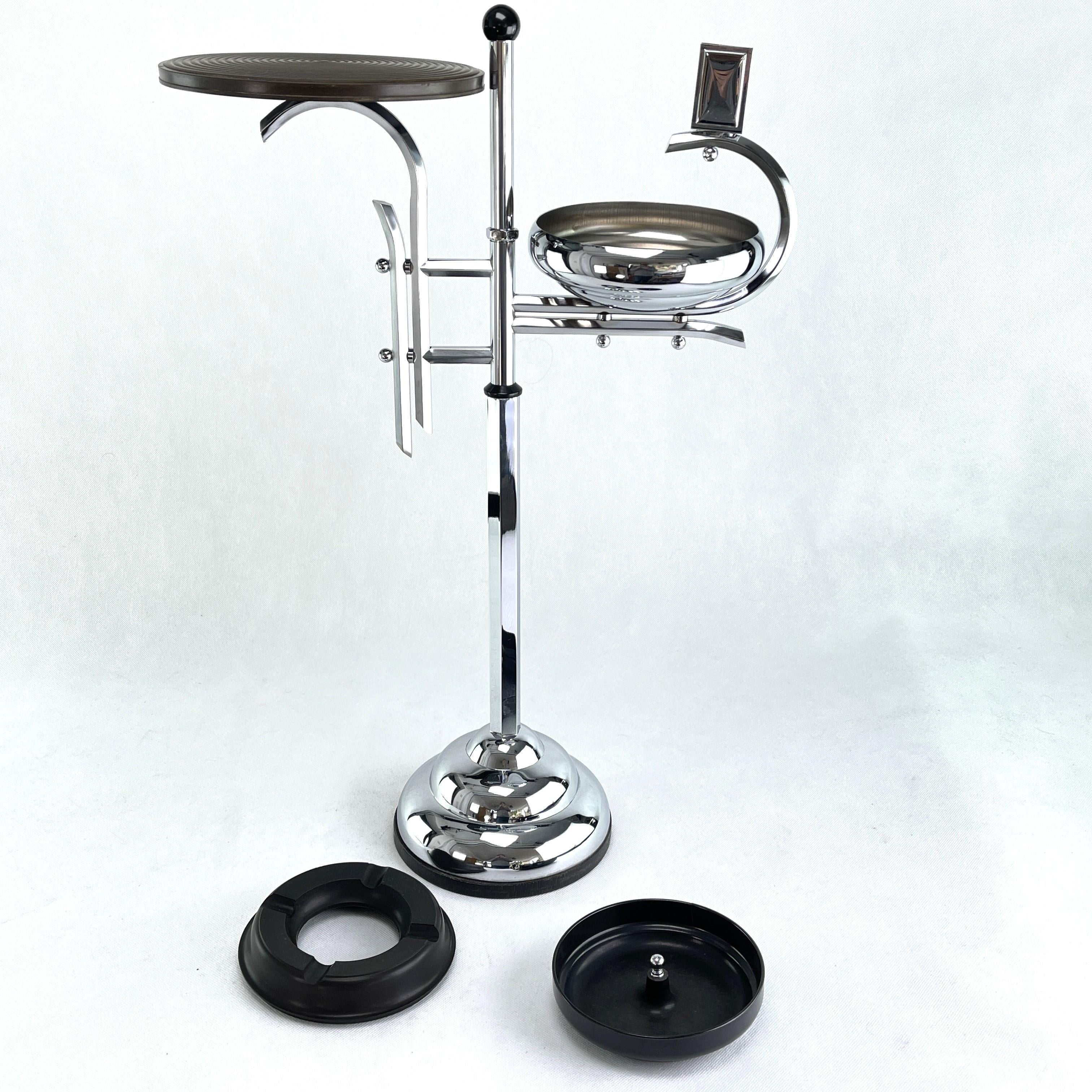Belgian Art Deco Ashtray Stand, Chrome and Bakelite by Demeyere, Belgium, 1930s For Sale