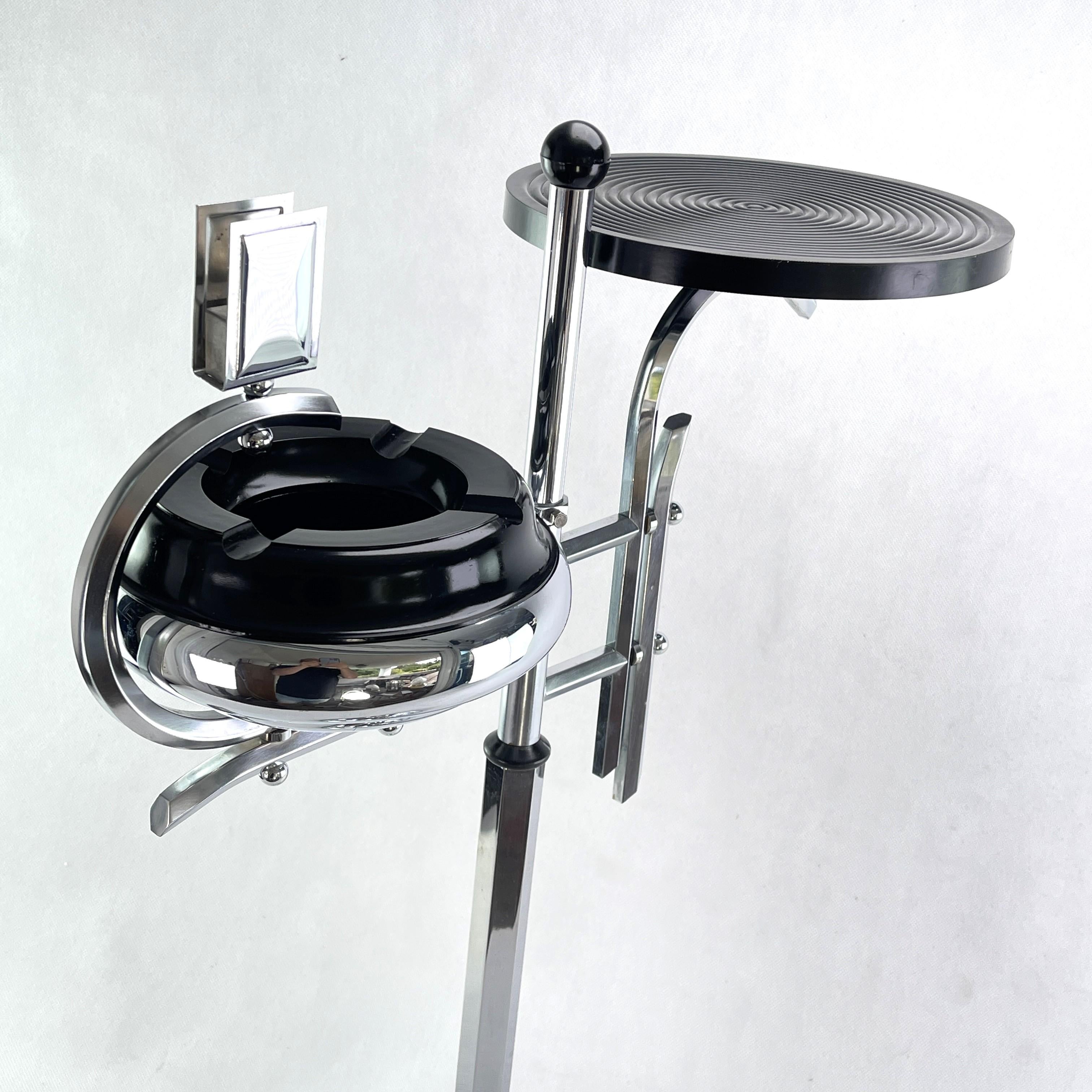 Belgian Art Deco Ashtray Stand, Chrome and Bakelite by Demeyere, Belgium, 1930s For Sale