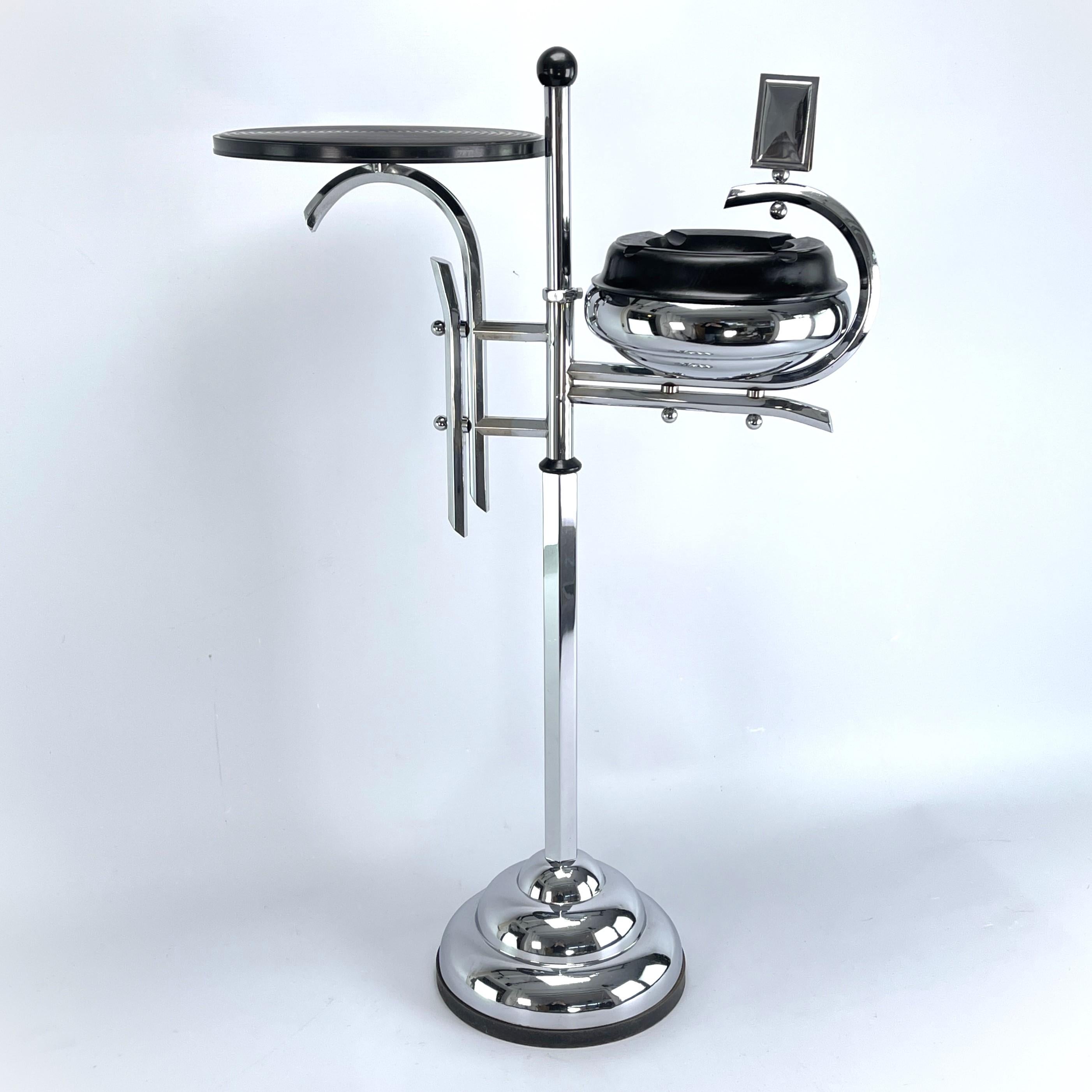 Belgian Art Deco Ashtray Stand, Chrome and Bakelite by Demeyere, Belgium, 1930s For Sale