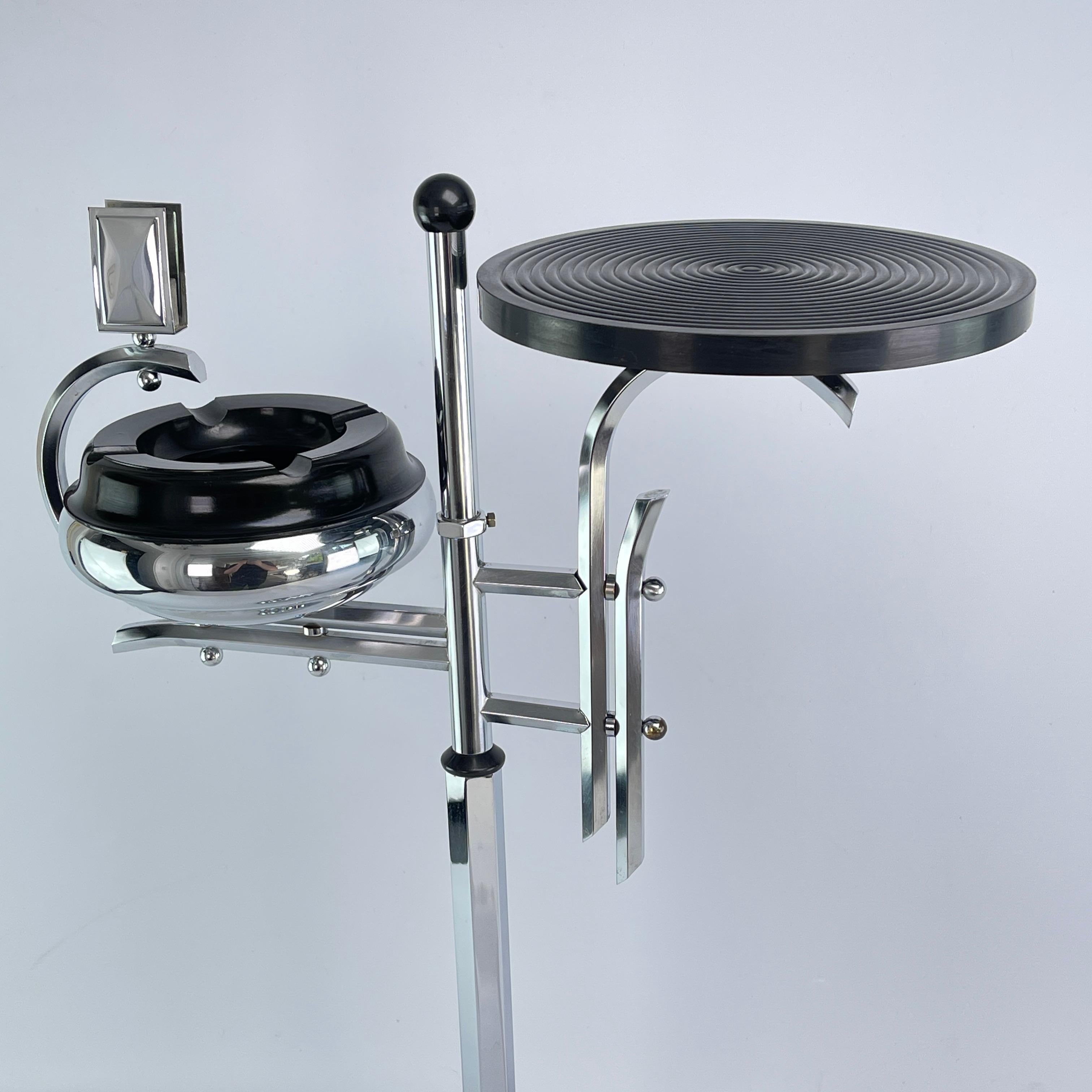 Belgian Art Deco Ashtray Stand, Chrome and Bakelite by Demeyere, Belgium, 1930s For Sale