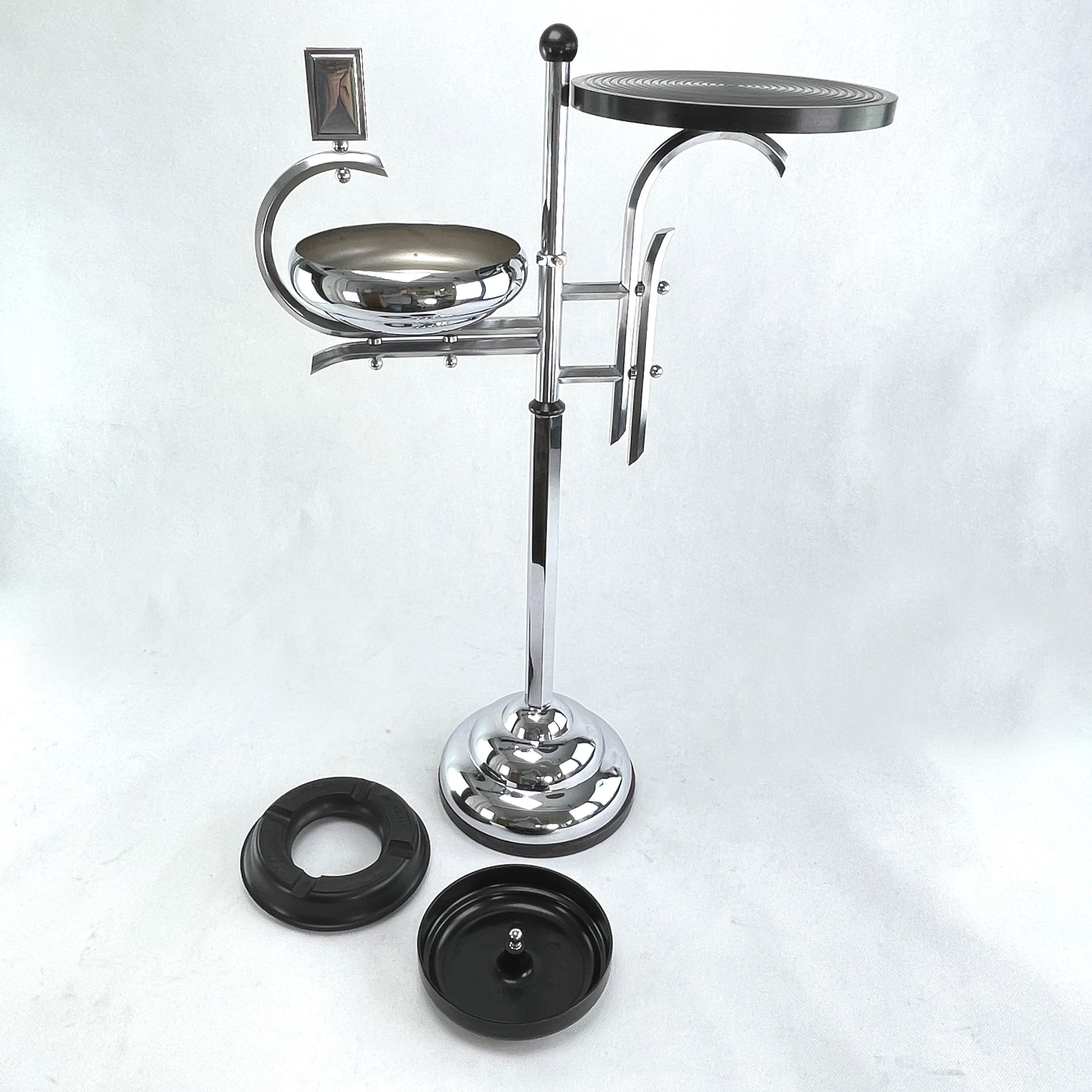 Mid-20th Century Art Deco Ashtray Stand, Chrome and Bakelite by Demeyere, Belgium, 1930s For Sale