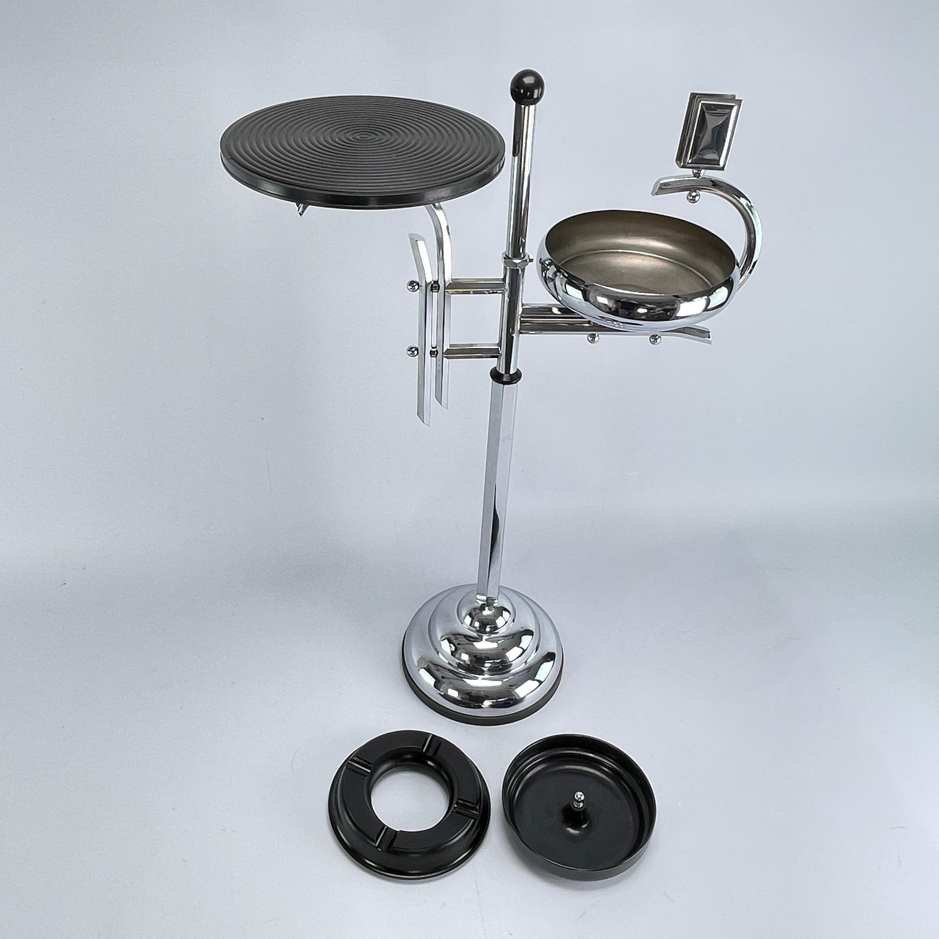 Mid-20th Century Art Deco Ashtray Stand, Chrome and Bakelite by Demeyere, Belgium, 1930s For Sale