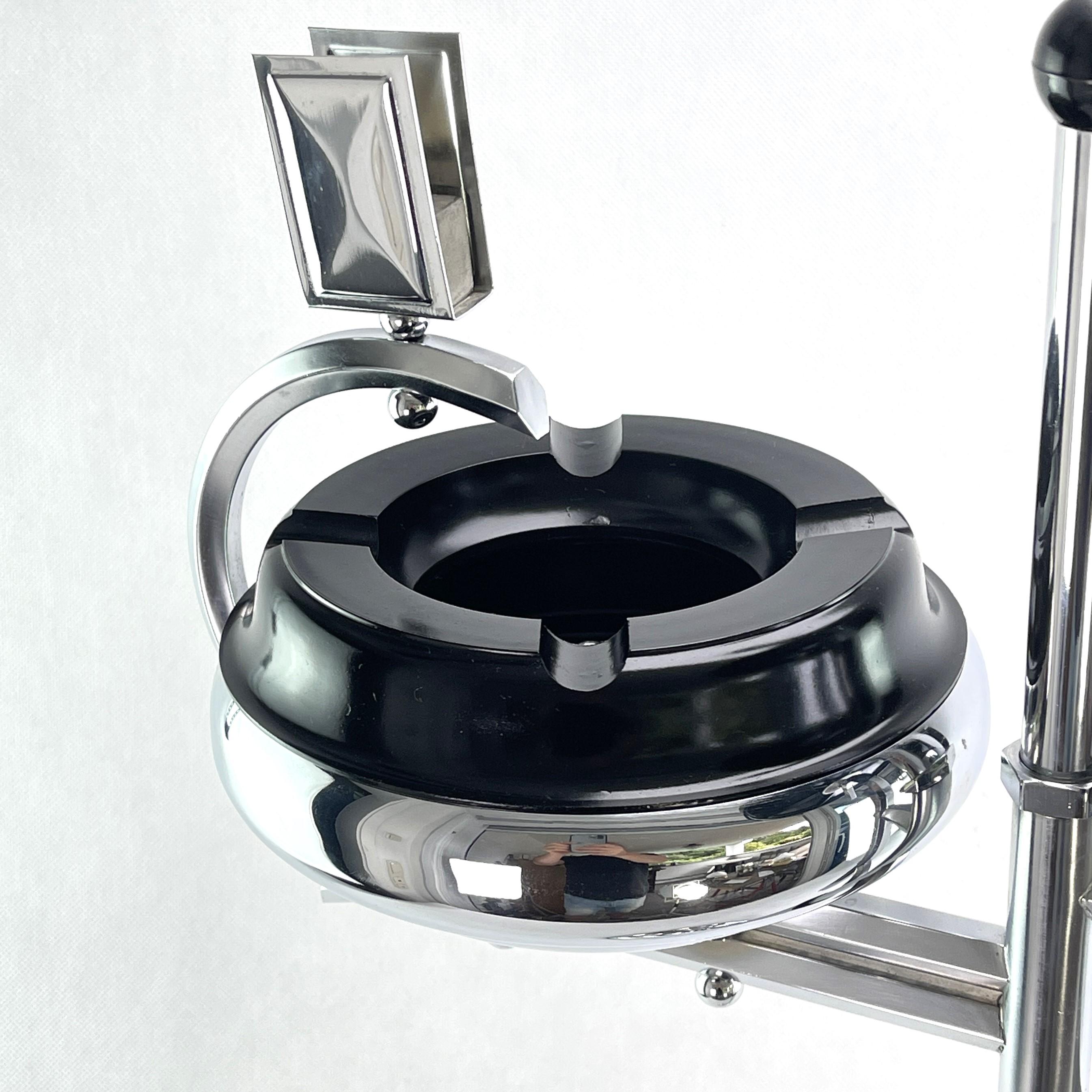 Metal Art Deco Ashtray Stand, Chrome and Bakelite by Demeyere, Belgium, 1930s For Sale