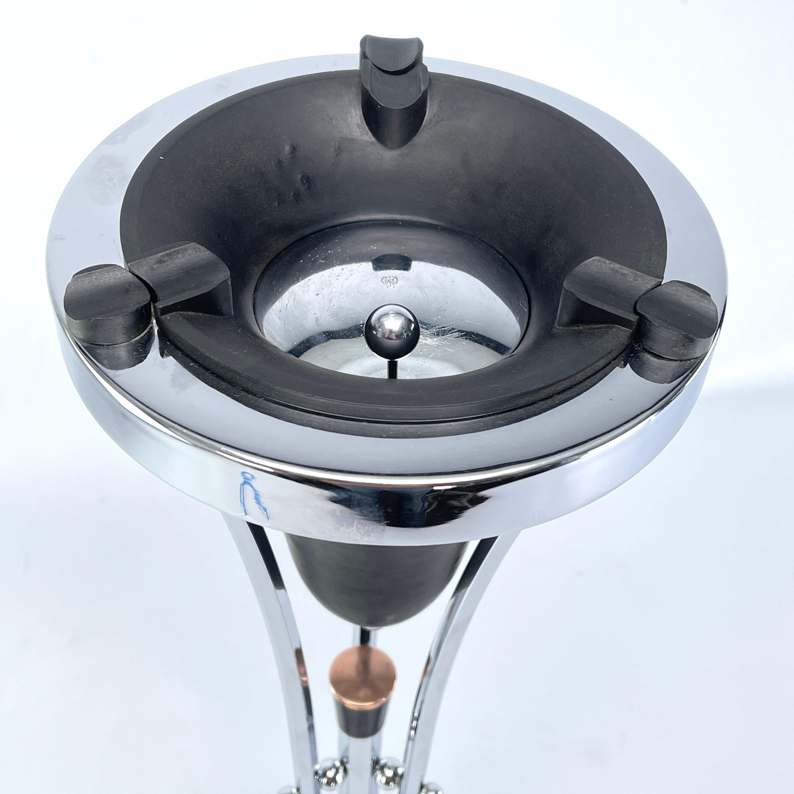 Metal Art Deco Ashtray Stand, chrome and Bakelite by Demeyere, Belgium, 1930s For Sale