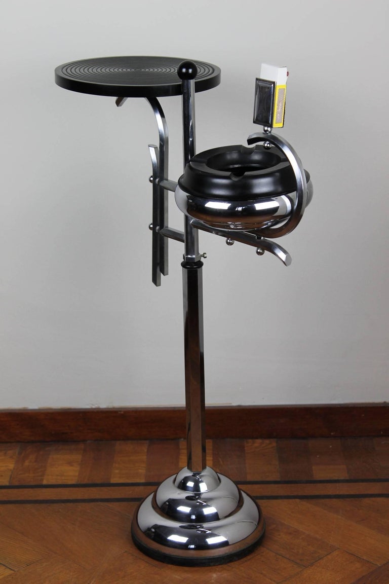 Art Deco Ashtray Stand, Chrome and Bakelite by Demeyere, Belgium, 1930s