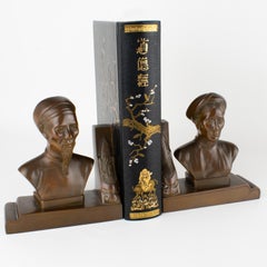 Art Deco Asian Pair of Annamite Bronze Bookends, Indochina, circa 1920