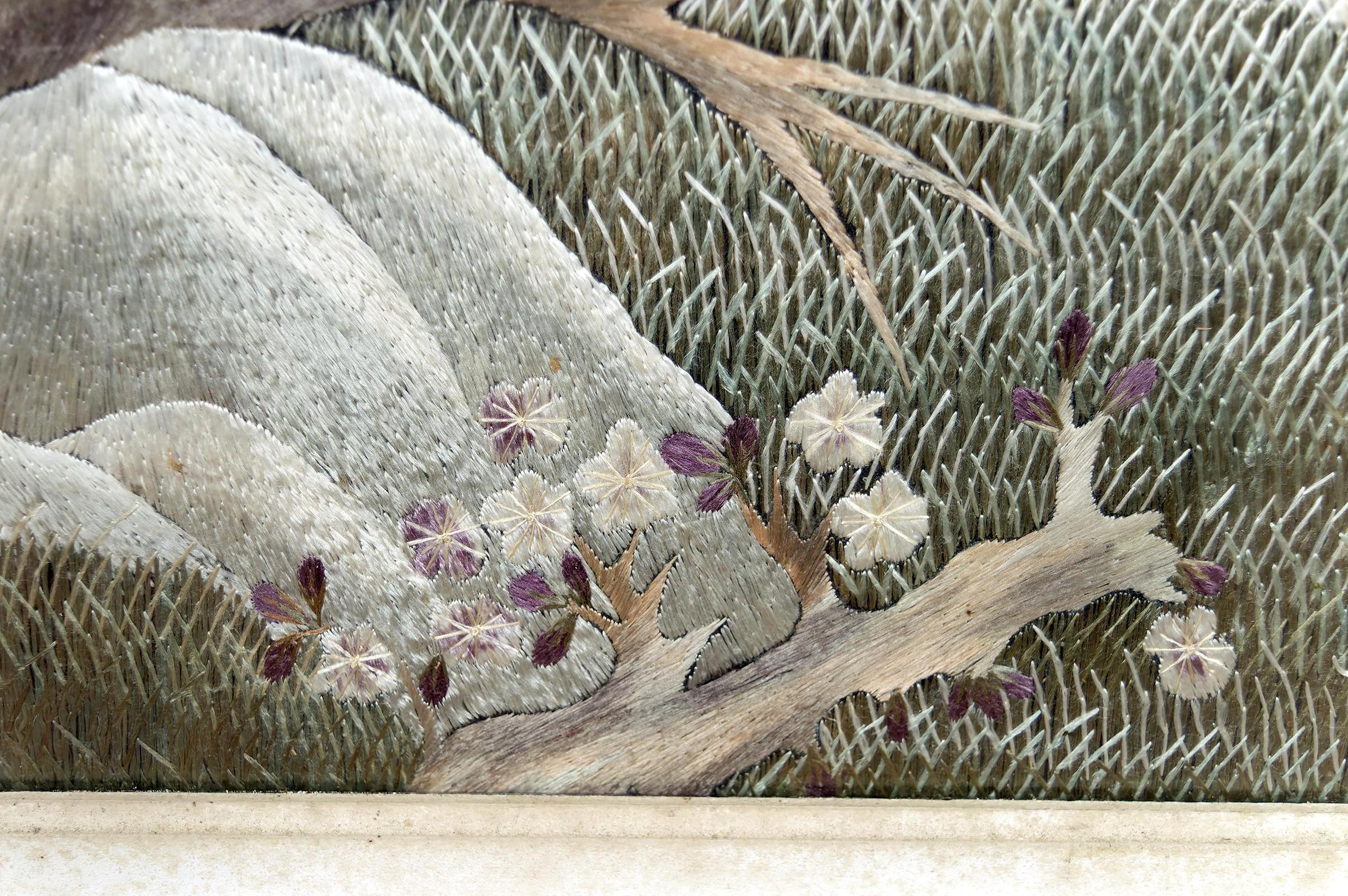 Art Deco Asian Silk Embroidery Hanging, Framed, 
