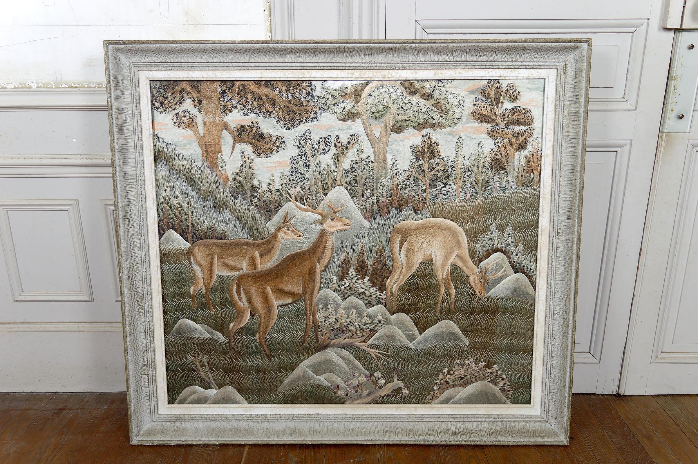 Important Vietnamese Silk Embroidery Hanging, Framed, 