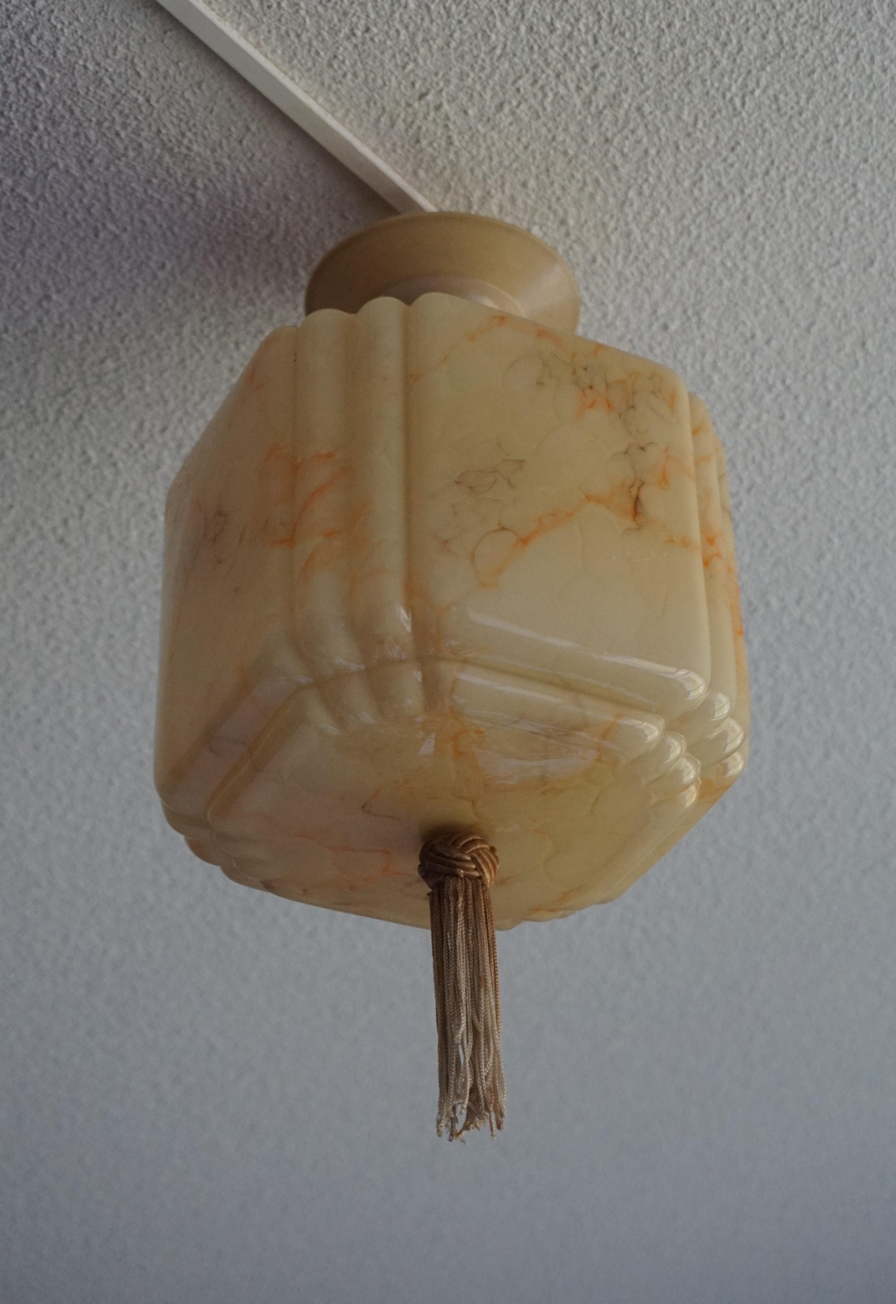Art Deco Asian Style Glass Pendant / Flush Mount with Bakelite Canopy and Tassel 5