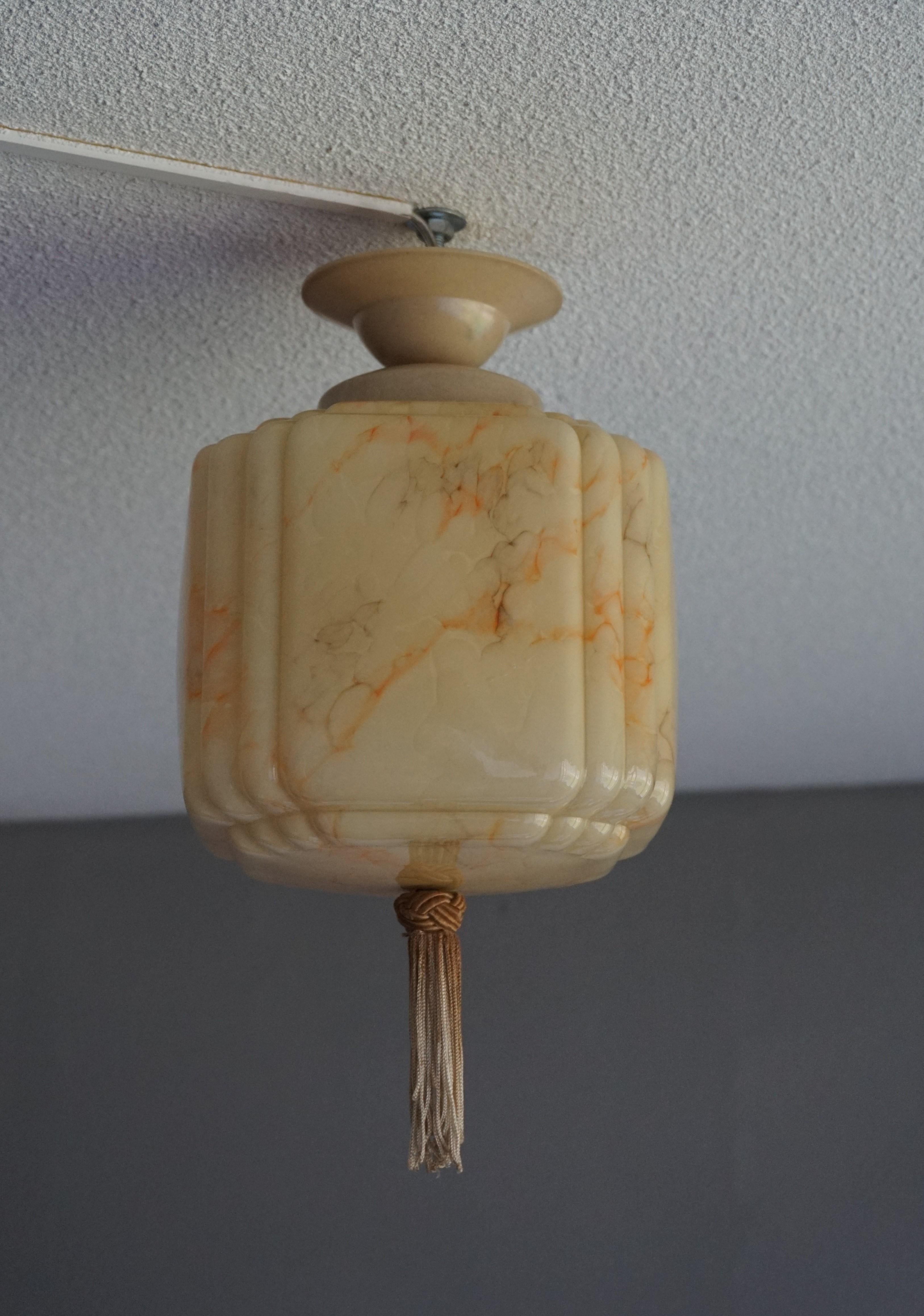 Art Deco Asian Style Glass Pendant / Flush Mount with Bakelite Canopy and Tassel 6