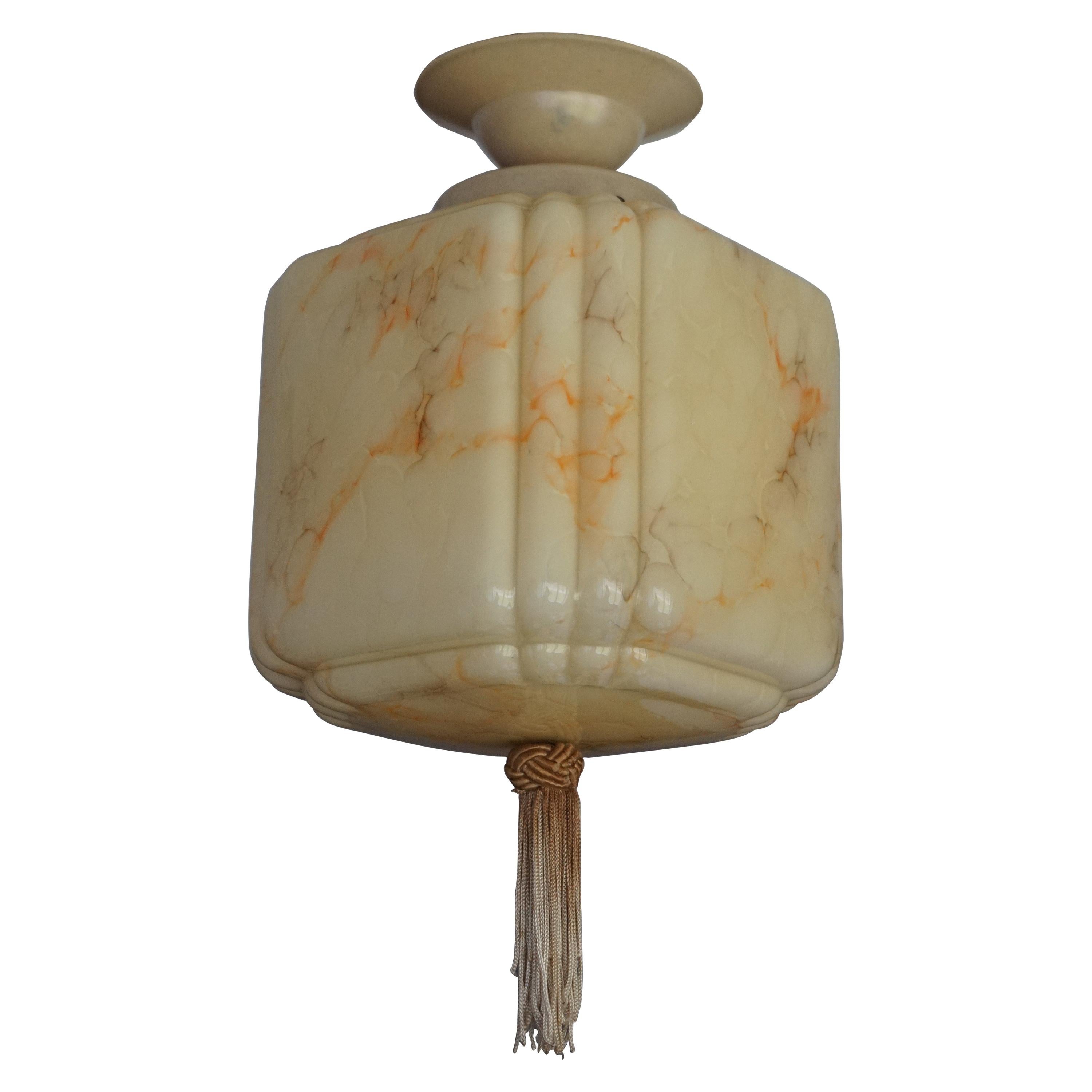 Art Deco Asian Style Glass Pendant / Flush Mount with Bakelite Canopy and Tassel