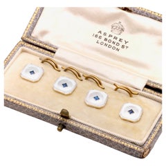 Art Deco Asprey 18K Gold & Platinum Sapphire and Mother of Pearl Dress Studs