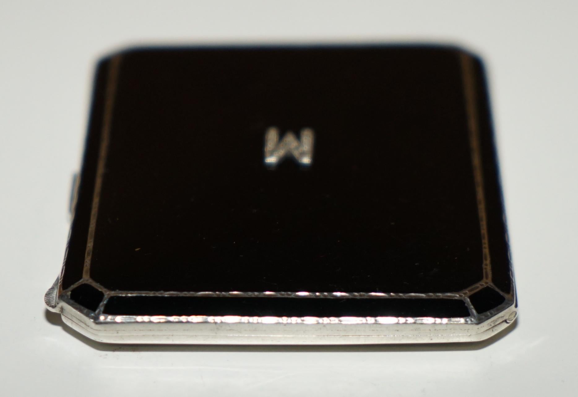 ART DECO ASPREY LONDON 1933 STERLING SiLVER ENAMEL & DIAMANT ZIGARETTENGEHÄUSE (Englisch) im Angebot