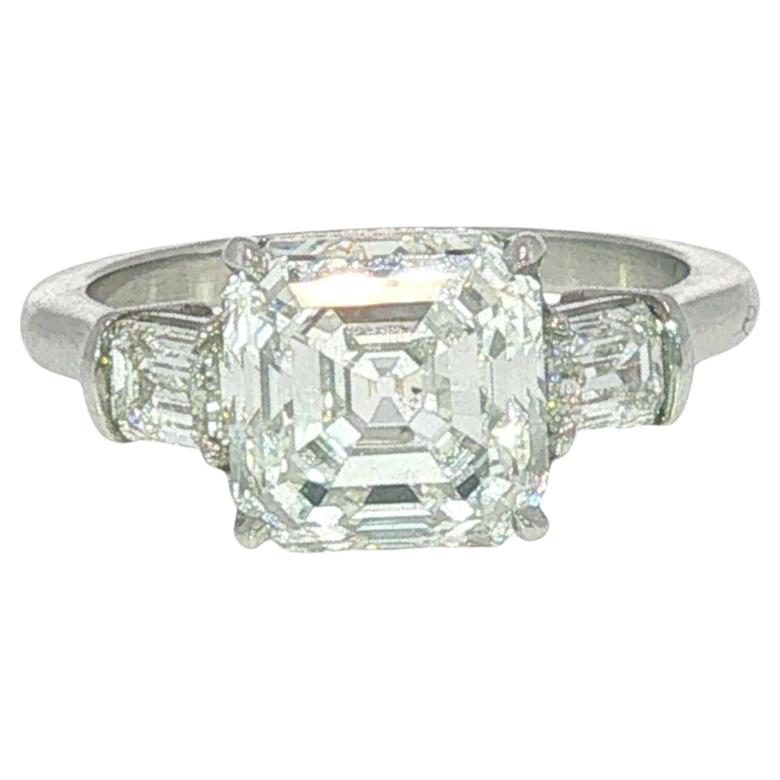 Art Deco Asscher Cut Diamond Platinum Engagement Ring GIA 3.31ct G VS2