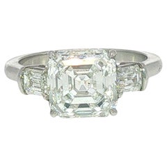 Anello di fidanzamento in platino con diamante taglio Asscher in stile Art Déco, GIA 3,31 ct, G VS2