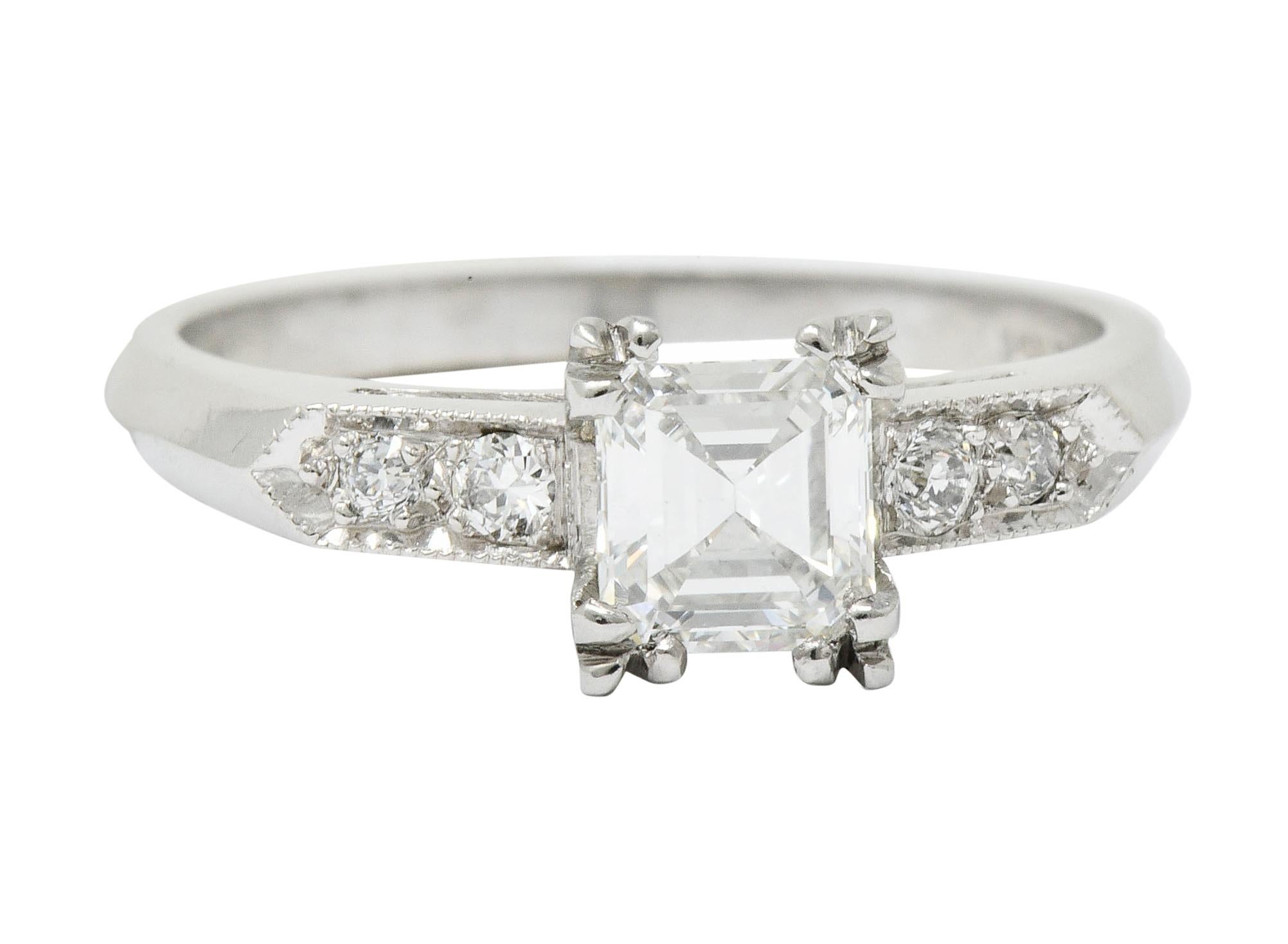 Art Deco Asscher Cut Diamond Platinum Engagement Ring GIA 6
