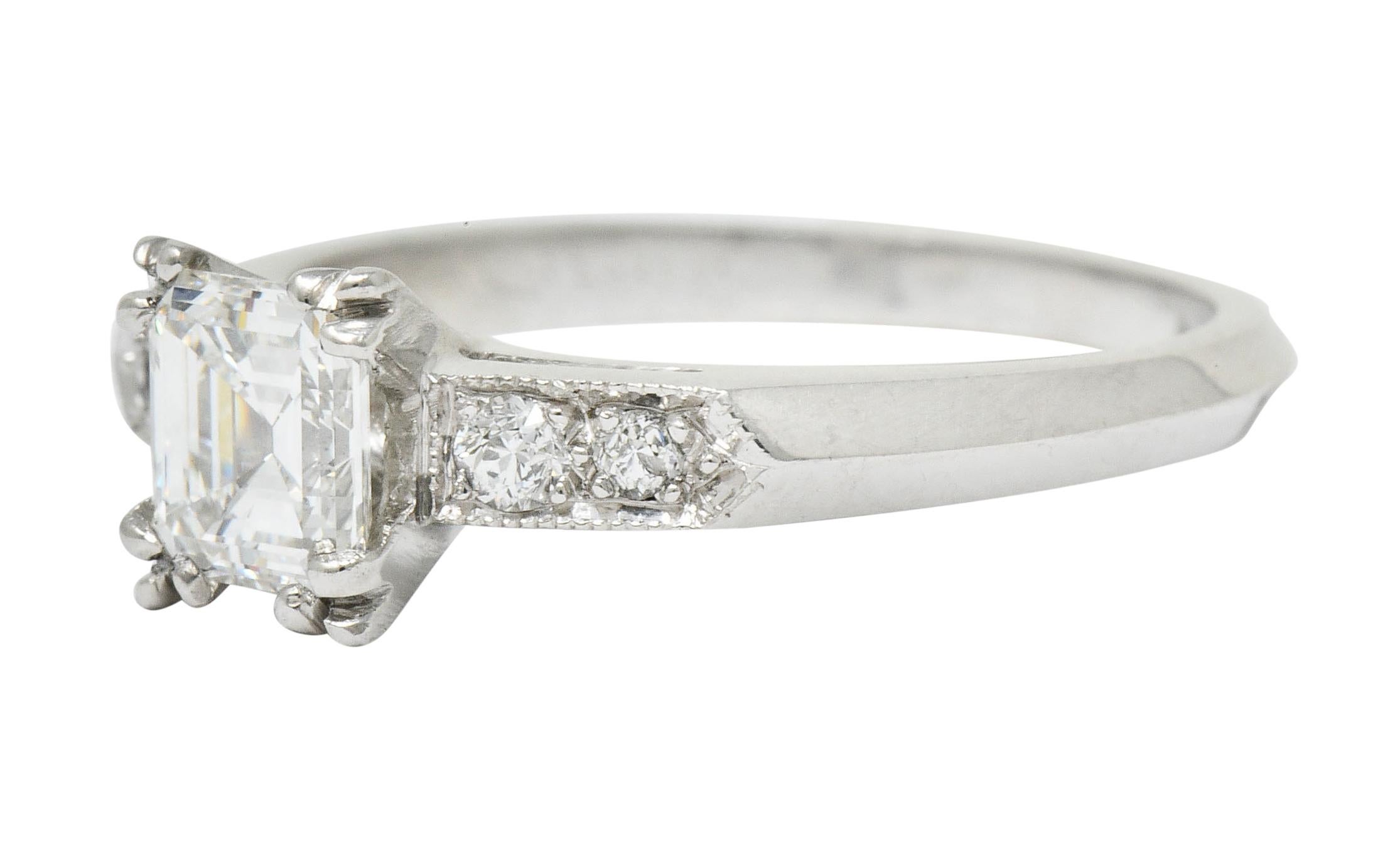 Art Deco Asscher Cut Diamond Platinum Engagement Ring GIA 2