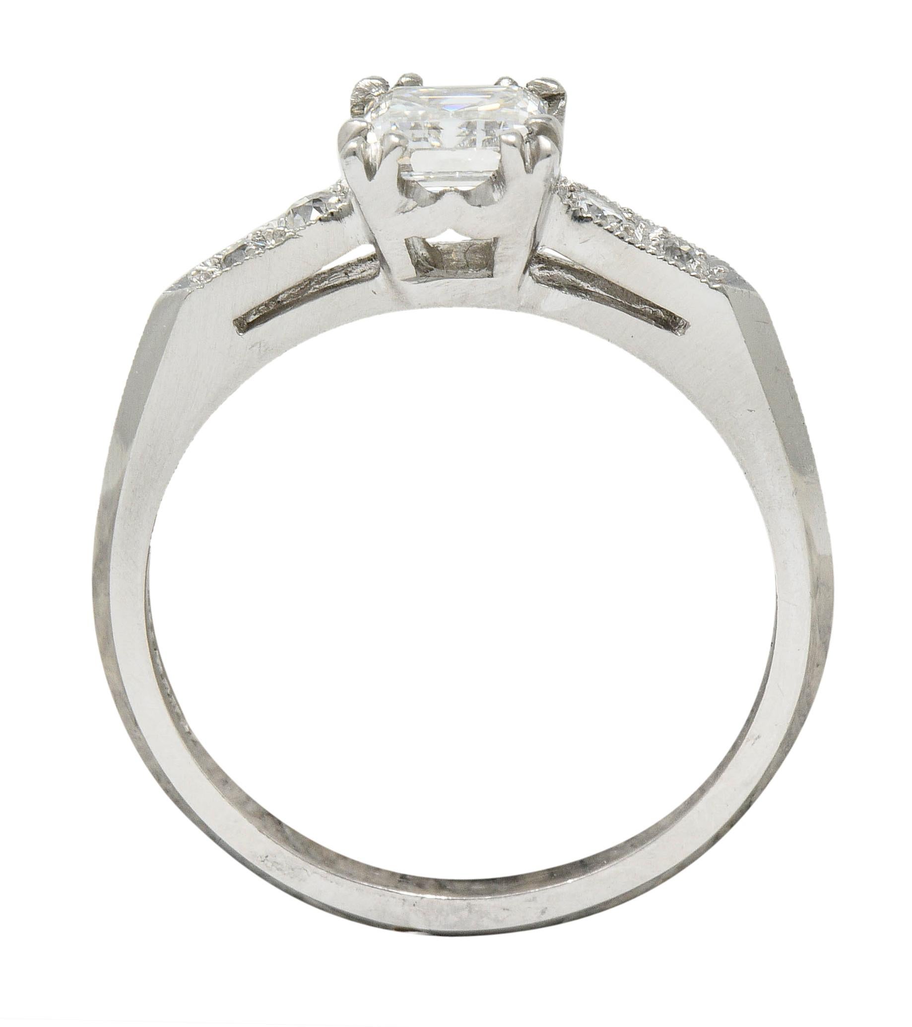 Art Deco Asscher Cut Diamond Platinum Engagement Ring GIA 3