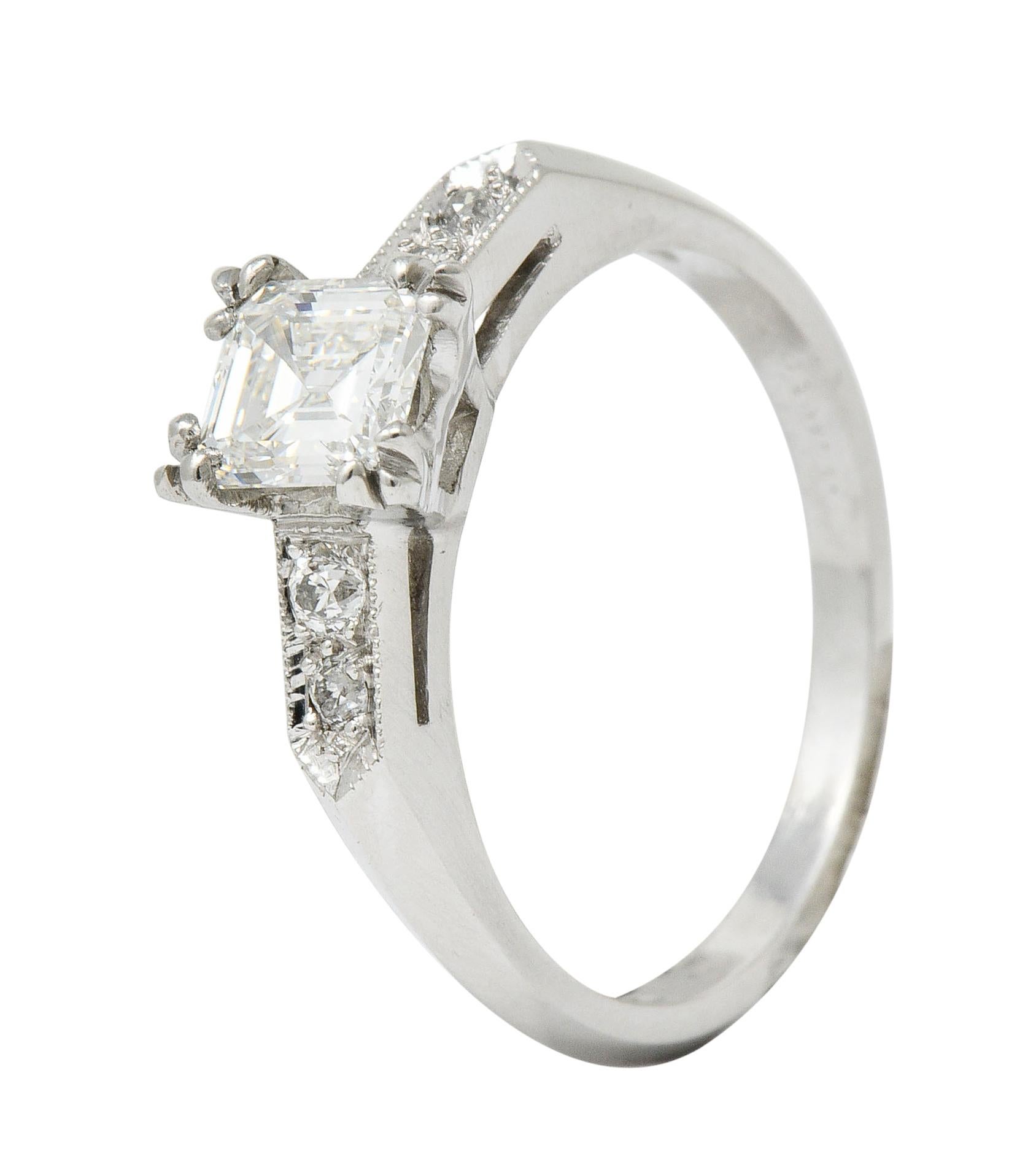 Art Deco Asscher Cut Diamond Platinum Engagement Ring GIA 4