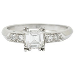 Art Deco Asscher Cut Diamond Platinum Engagement Ring GIA