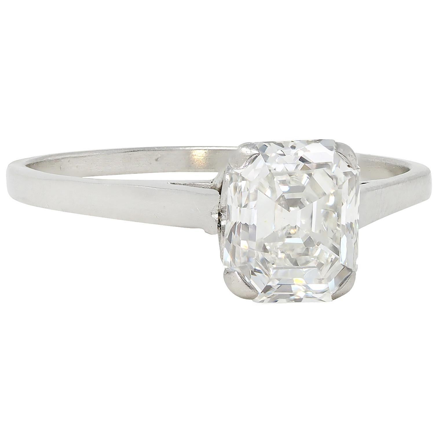 Art Déco Anello di fidanzamento solitario vintage in platino con diamante taglio Asscher in stile Art Deco in vendita