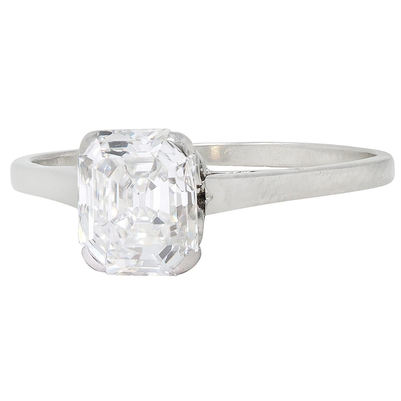 da uomo o donna Anello di fidanzamento solitario vintage in platino con diamante taglio Asscher in stile Art Deco in vendita