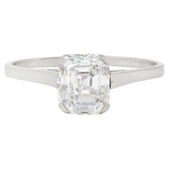 Art Deco Asscher Cut Diamond Platinum Vintage Solitaire Engagement Ring