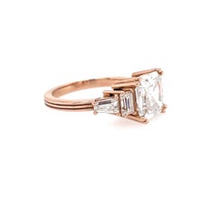 Art Deco Asscher Cut Engagement Ring, Forever One Moissanite, 14K Rose Gold