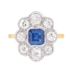 Art Deco Asscher Cut Sapphire Diamond Ring circa 1920s