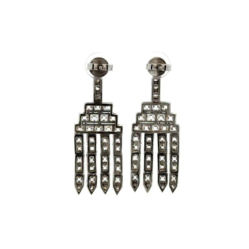 Orecchini a lampadario in platino con diamante Asscher e diamante OEC Art Deco In condizioni ottime in vendita a Montreal, QC