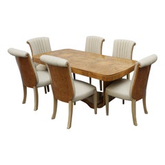 Art Deco Associated Six Seat Dining Suite Burr and Figured Walnut