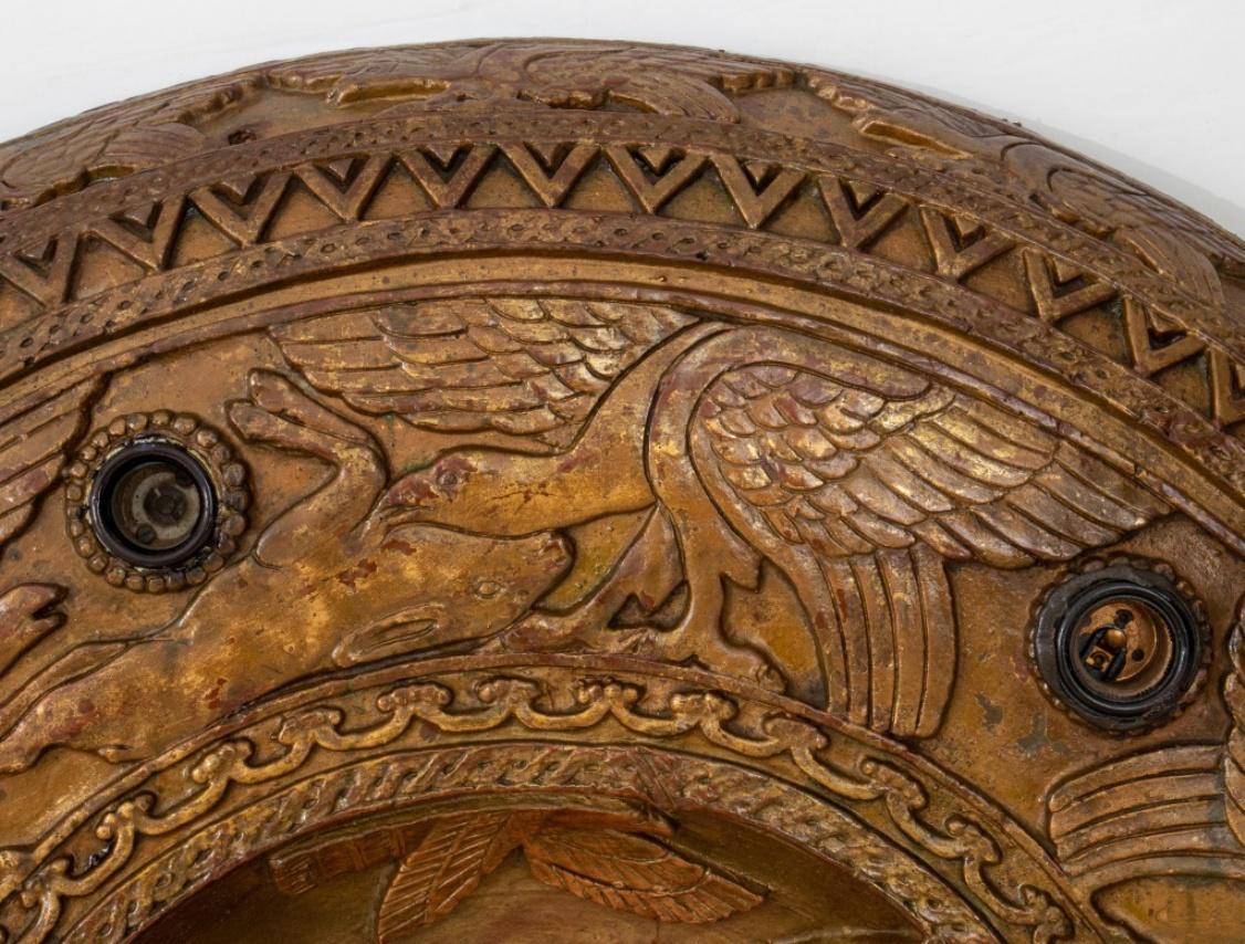 Art Deco Assyrian Revival Flush Ceiling Mount In Good Condition In Astoria, NY