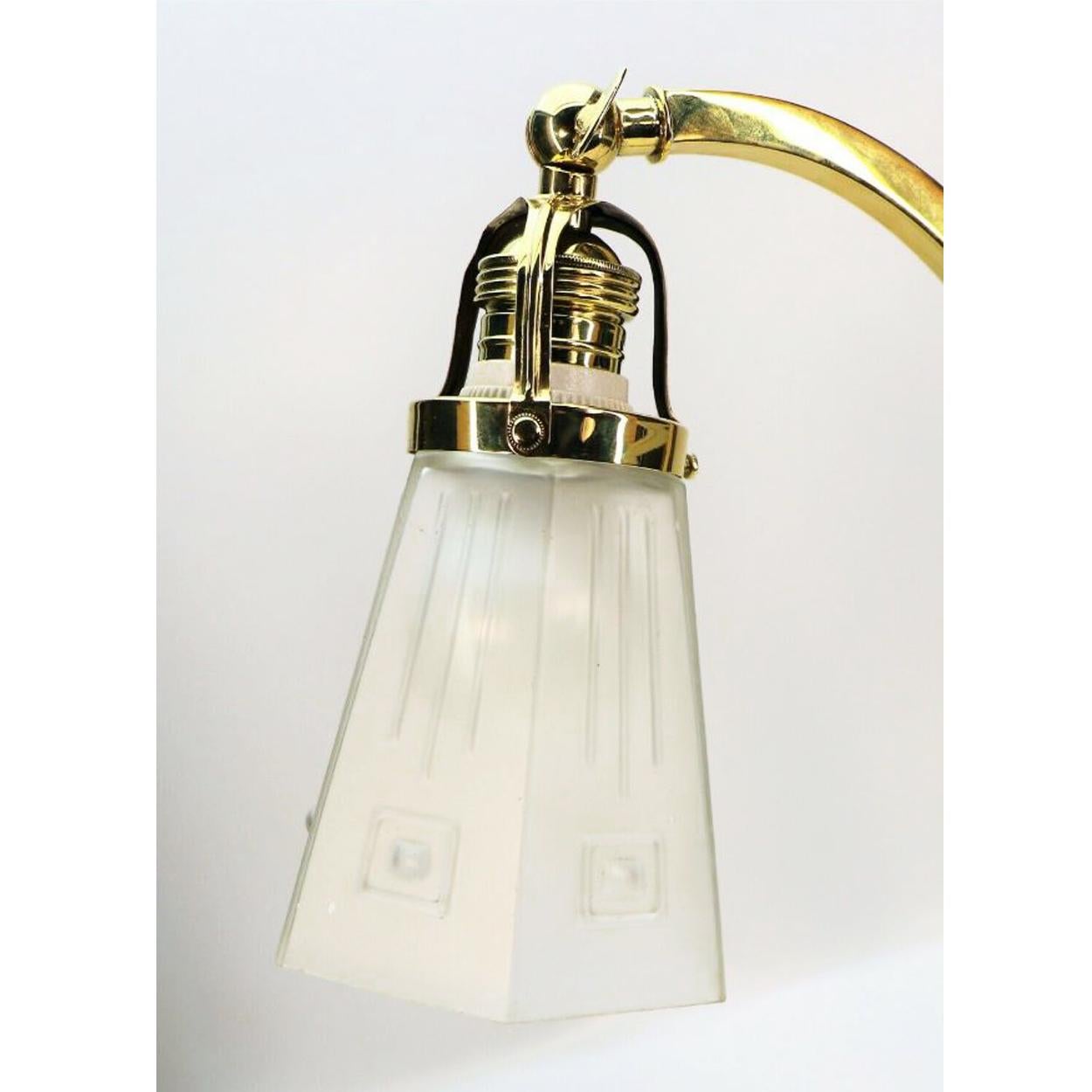 Art Nouveau Art-Deco At Nouveau Hex Gold Glass Brass Milkglass Table Lamp, 1910 For Sale
