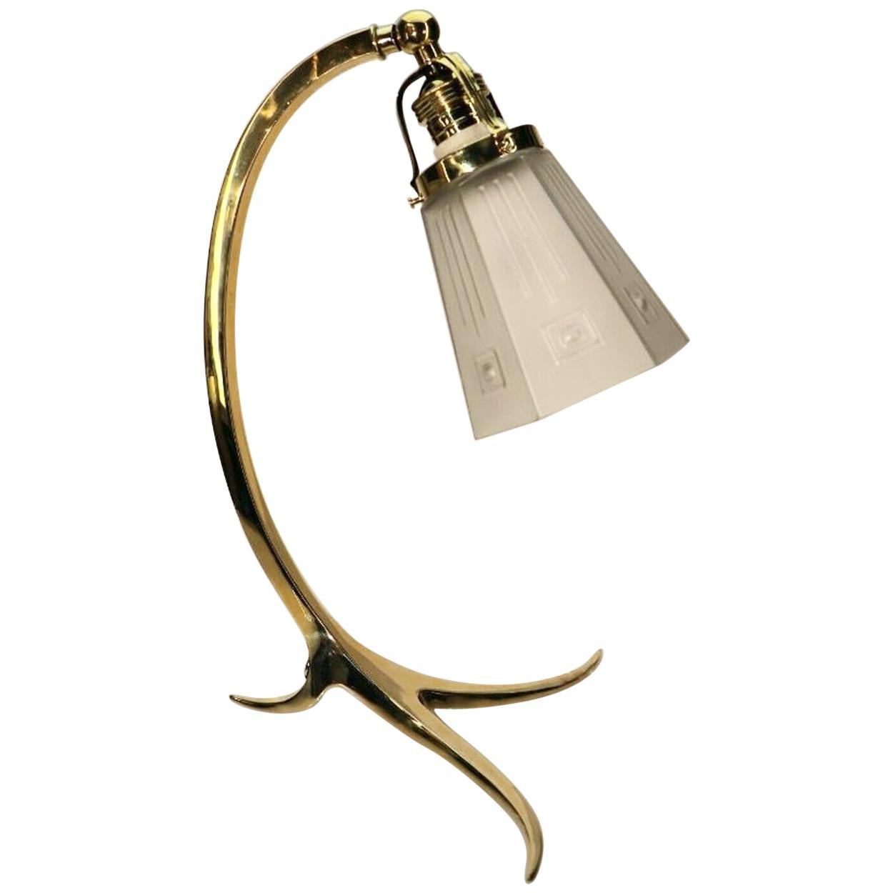 Lampe de table Art-Deco At Nouveau Hex Gold Glass Brass Milkglass, 1910 en vente