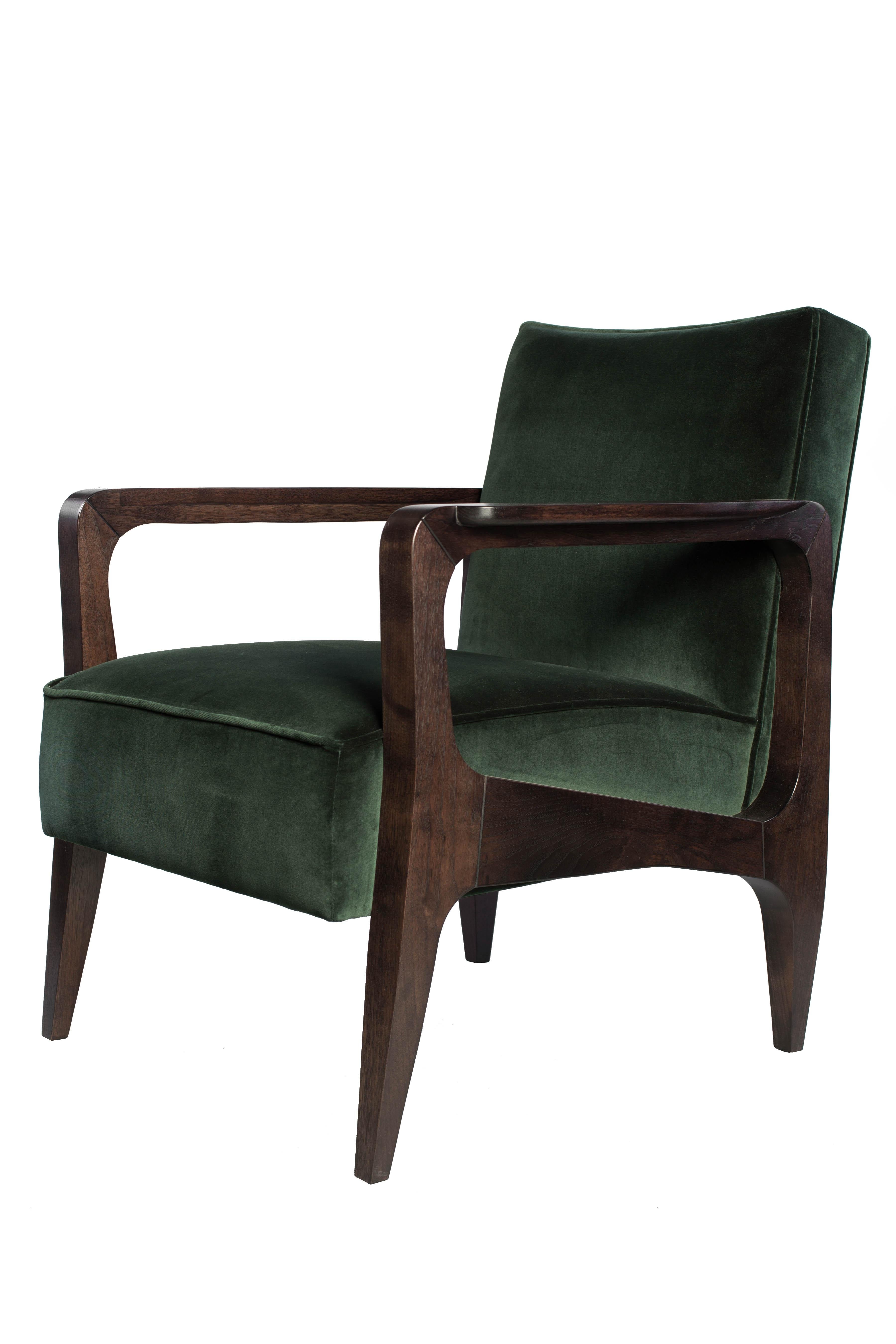 Art Deco Inspired Atena Armchair in Black America Walnut and Rio Fabric For Sale 3