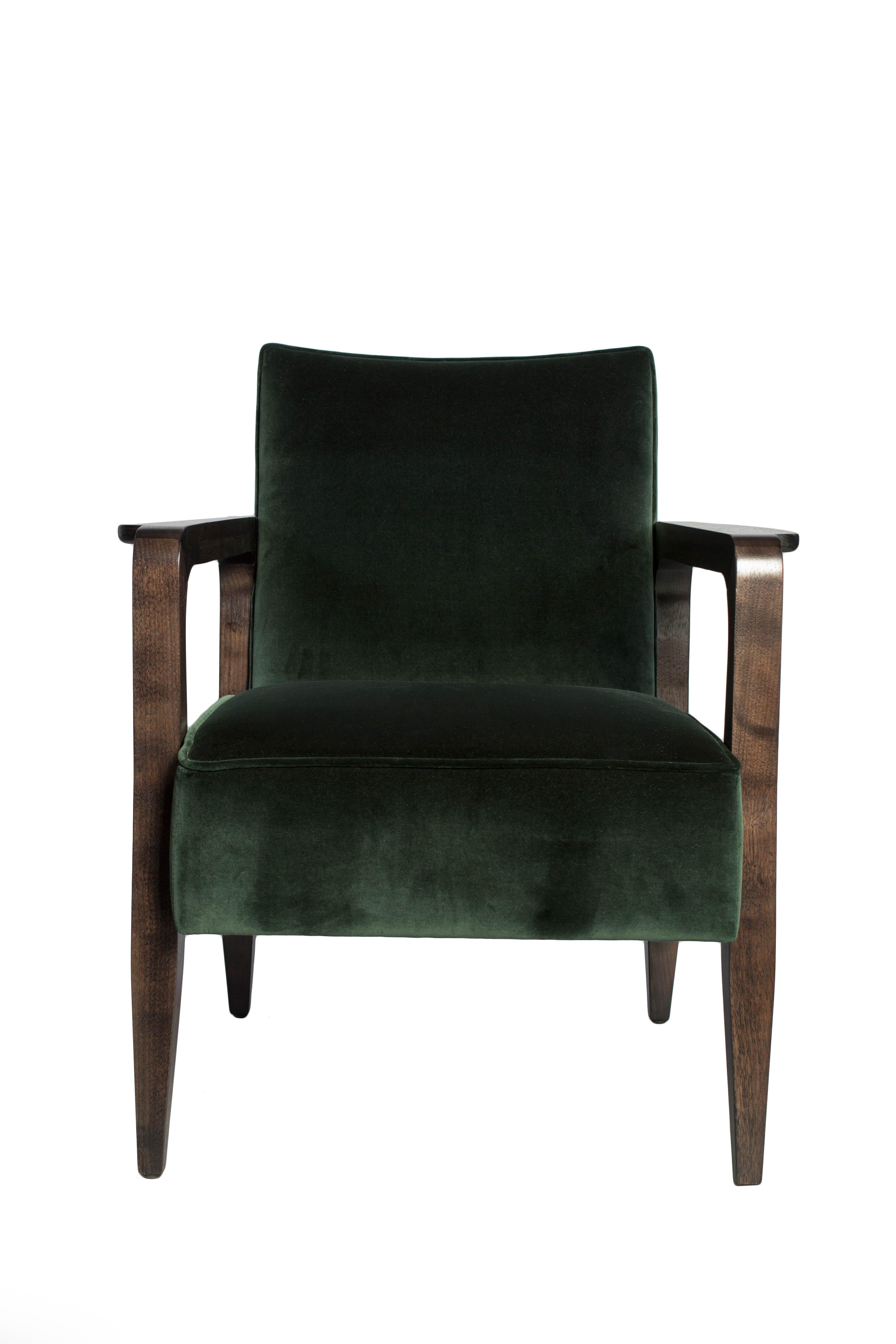 Art Deco Inspired Atena Armchair in Black America Walnut and Rio Fabric For Sale 1