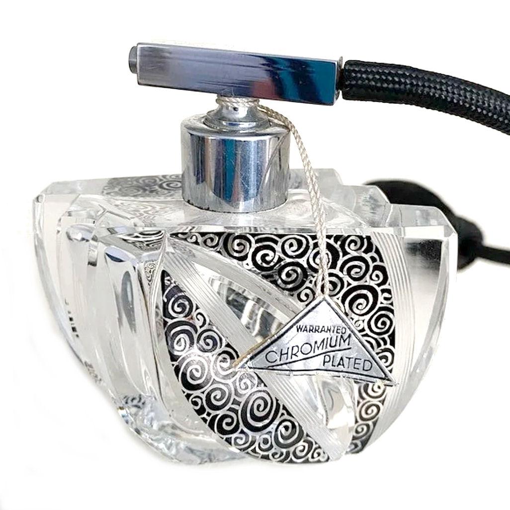 Flacon de parfum Art Déco en verre taillé Atomizer décoré d'émail, anglais, années 1930 en vente 5