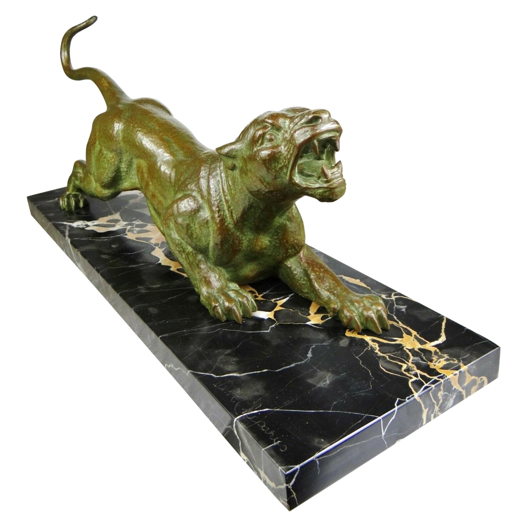 Art Deco ‘Attacking Panther’ Large Authentic Sculpture by D.H.Chiparus, 1920