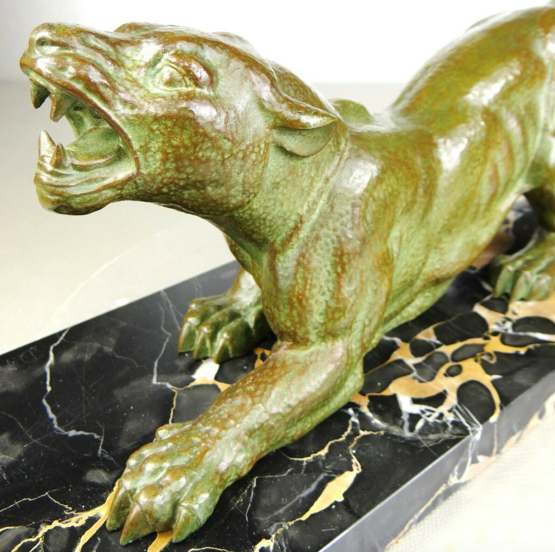 French Art Deco ‘Attacking Panther’ Large Authentic Sculpture by D.H.Chiparus, 1920