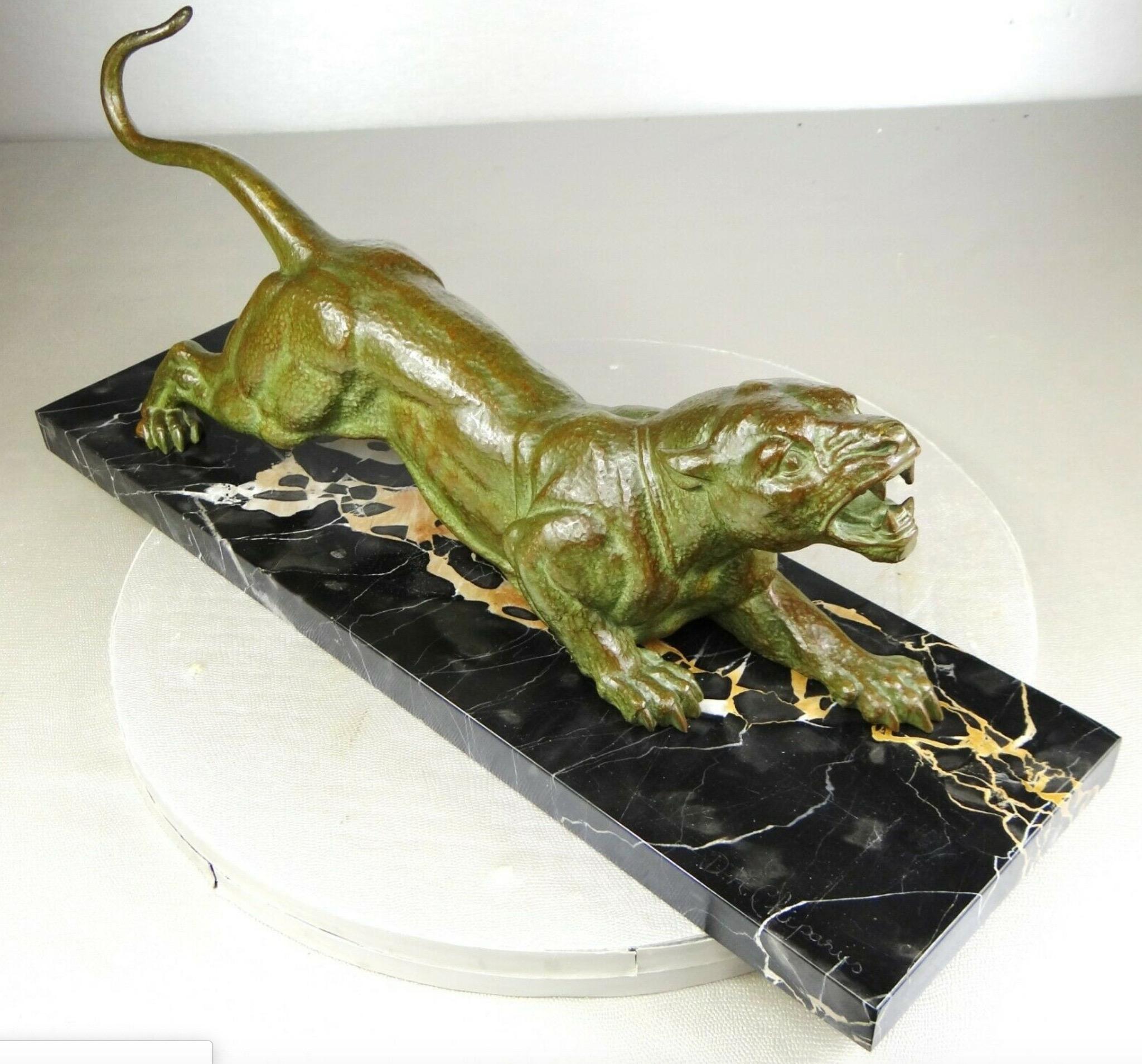 Cast Art Deco ‘Attacking Panther’ Large Authentic Sculpture by D.H.Chiparus, 1920