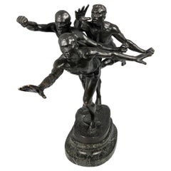 Art Deco "Au But" Patinated Bronze Sculpture by Alfred Boucher