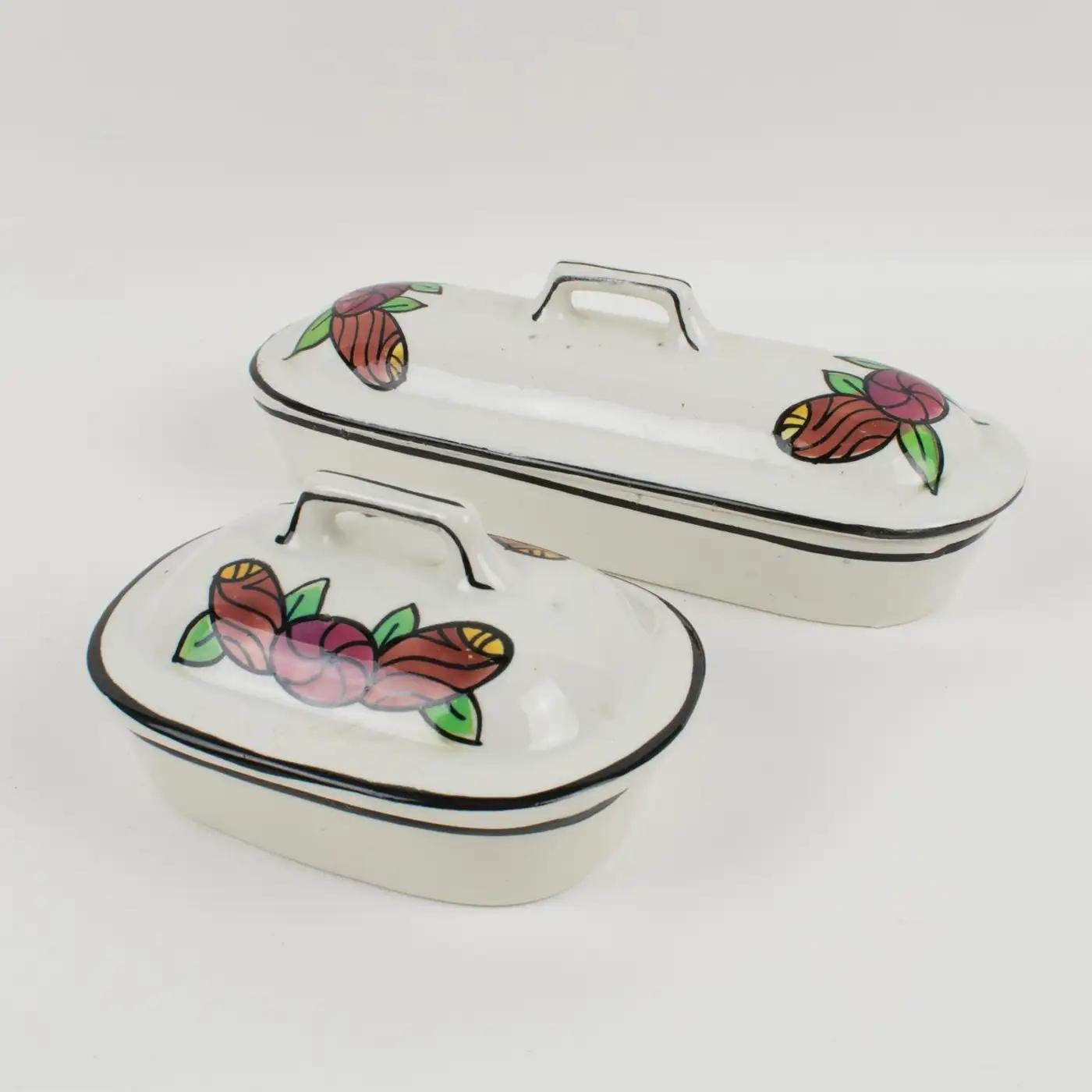 Art Deco Auguste Mouzin Ceramic Toiletry Dresser Bowl, Pitcher and Boxes Set For Sale 10