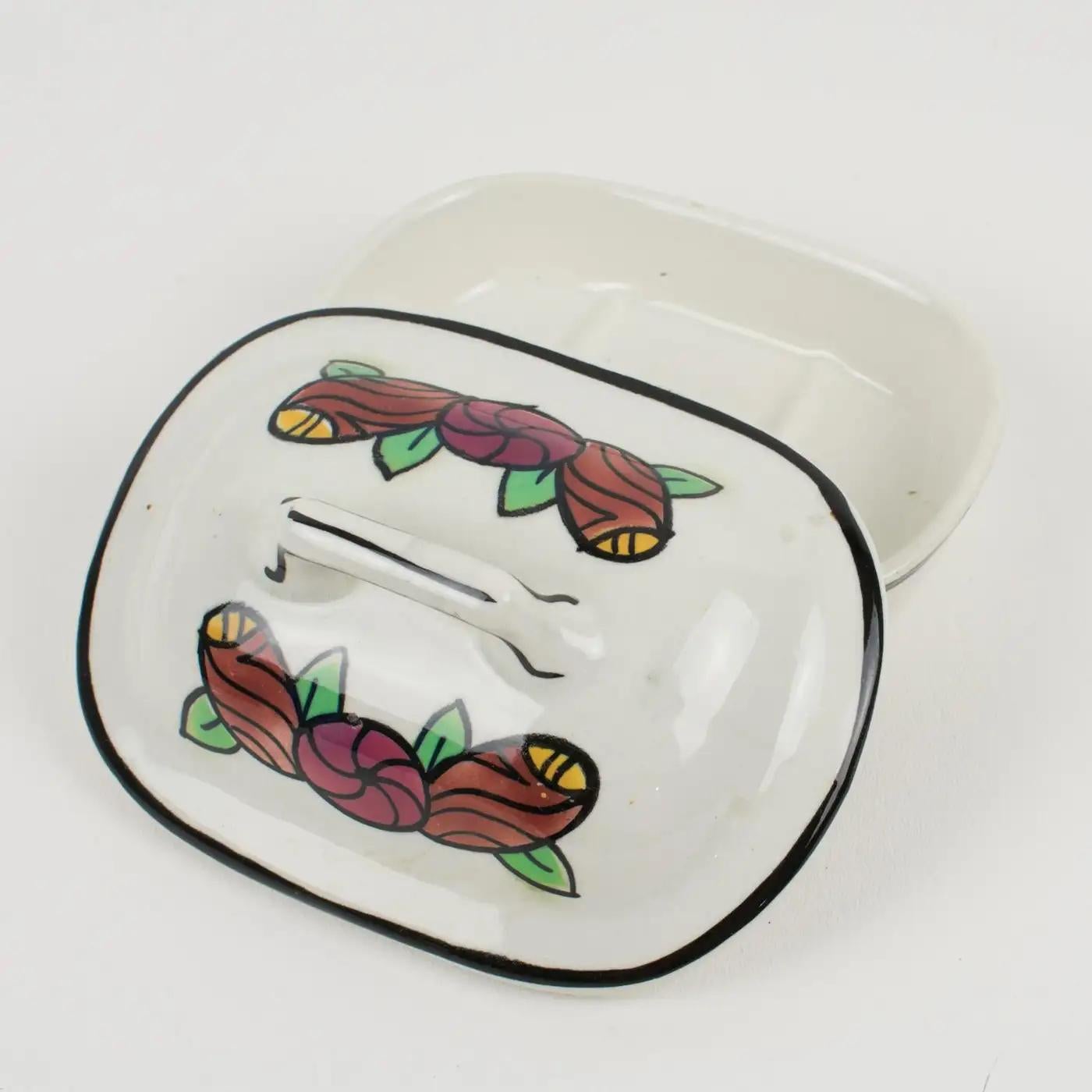 Art Deco Auguste Mouzin Ceramic Toiletry Dresser Bowl, Pitcher and Boxes Set For Sale 12